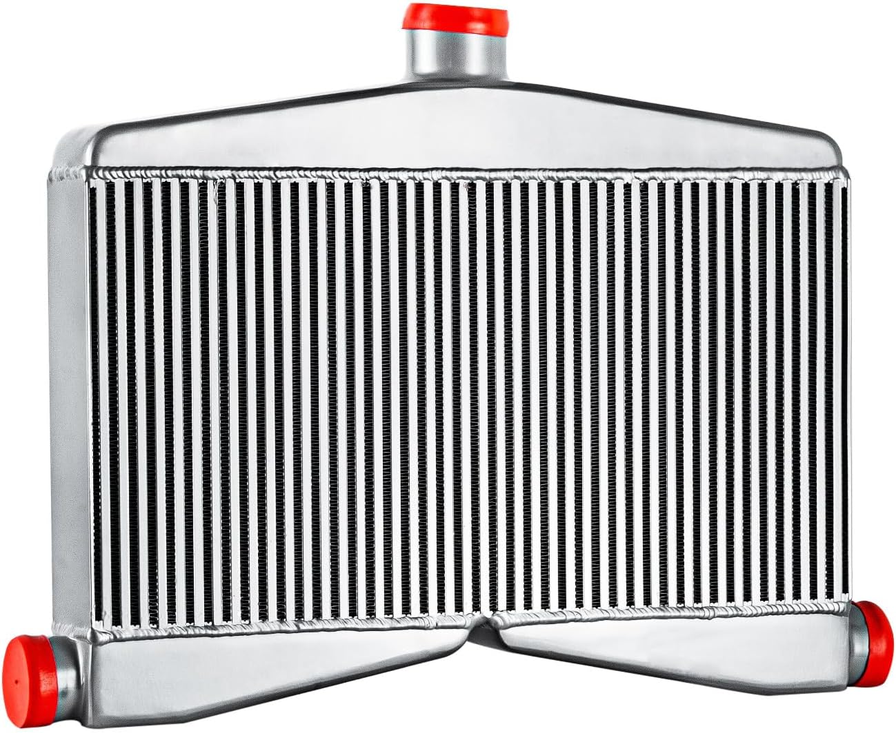 24"x13"x3.5" Twin Turbo Intercooler Dual 2.5 Inlet 3" Center Outlet 2-In-1-Out, Aluminium Intercooler