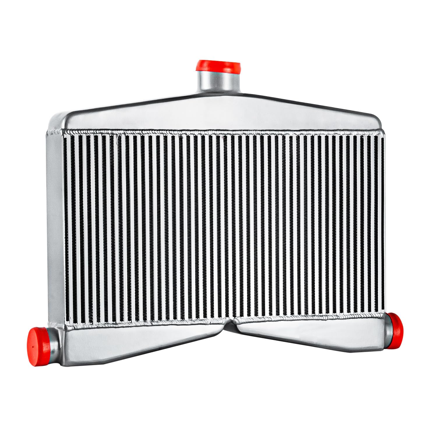 Intercooler doppio turbo, 24 x 33 x 8,9 cm, doppia uscita centrale 2 in 1 uscita, intercooler in alluminio