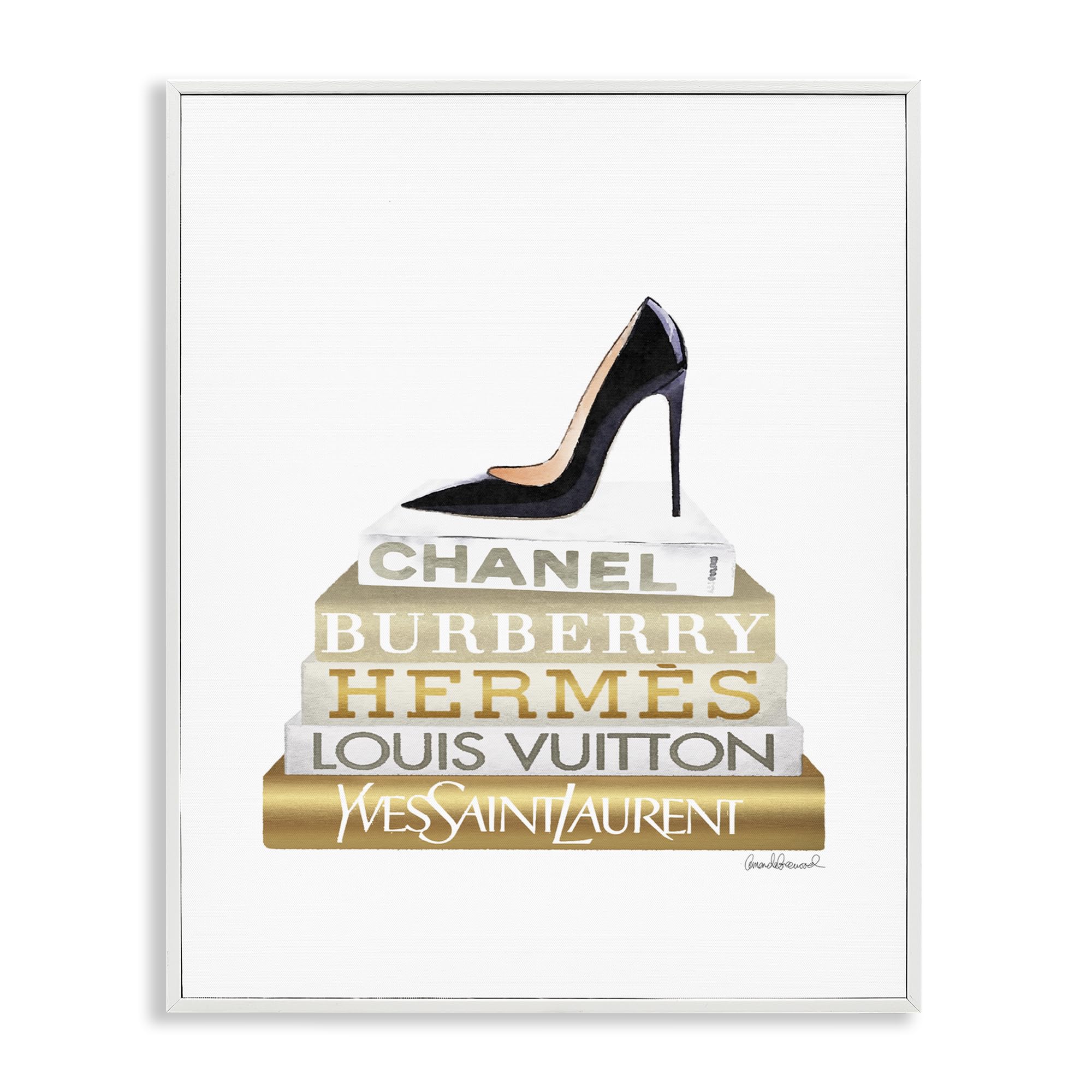 'Black Heels Gold White Bookstack'| Framed Giclee Art