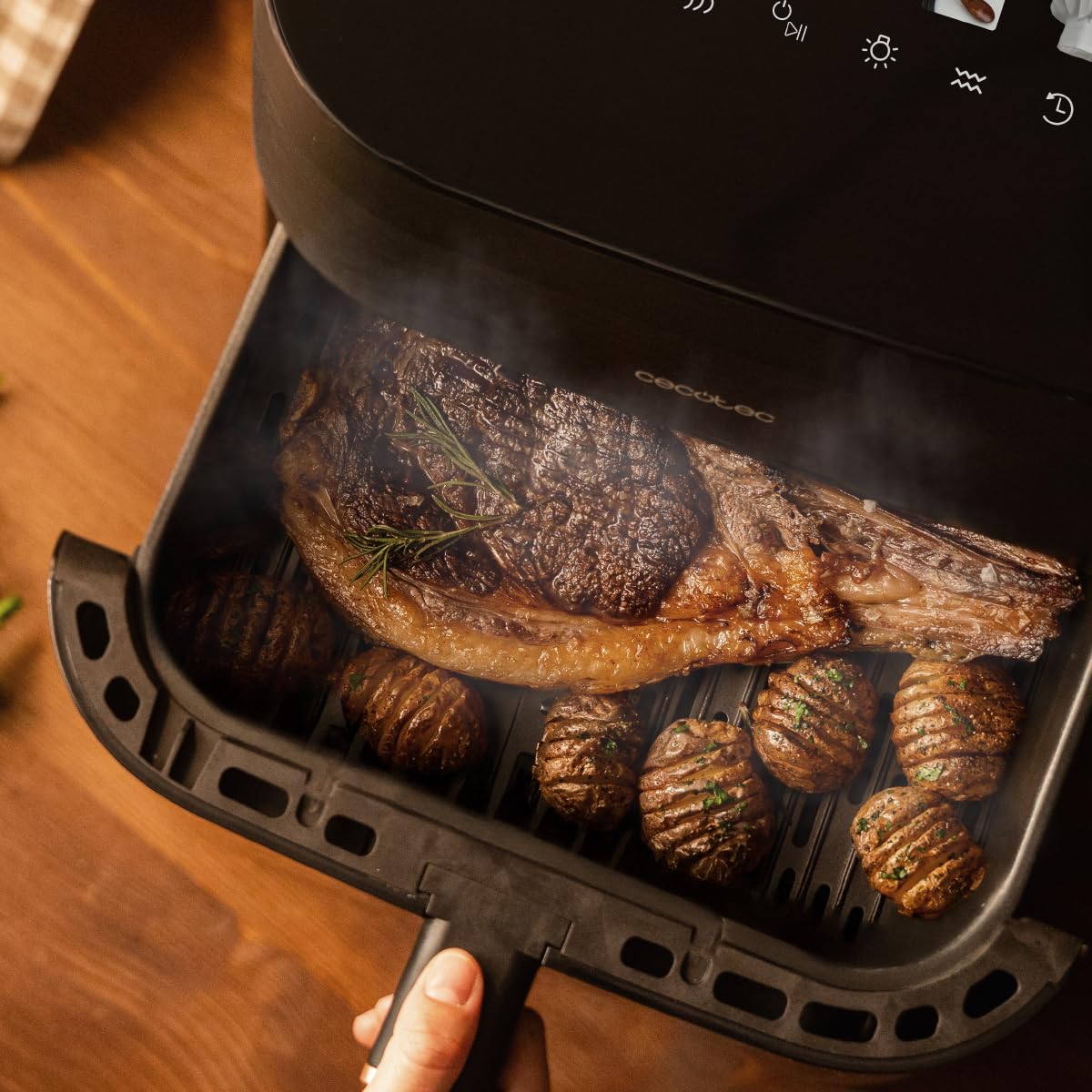 Cecotec Air Fryer Cecofry&Grill Smokin' 4500. Friteuse à Air sans Huile, Grill, Plancha, Fonction Fumoir, Résistance Double, Cuisson Uniforme, Idéale pour Viandes et Pizzas