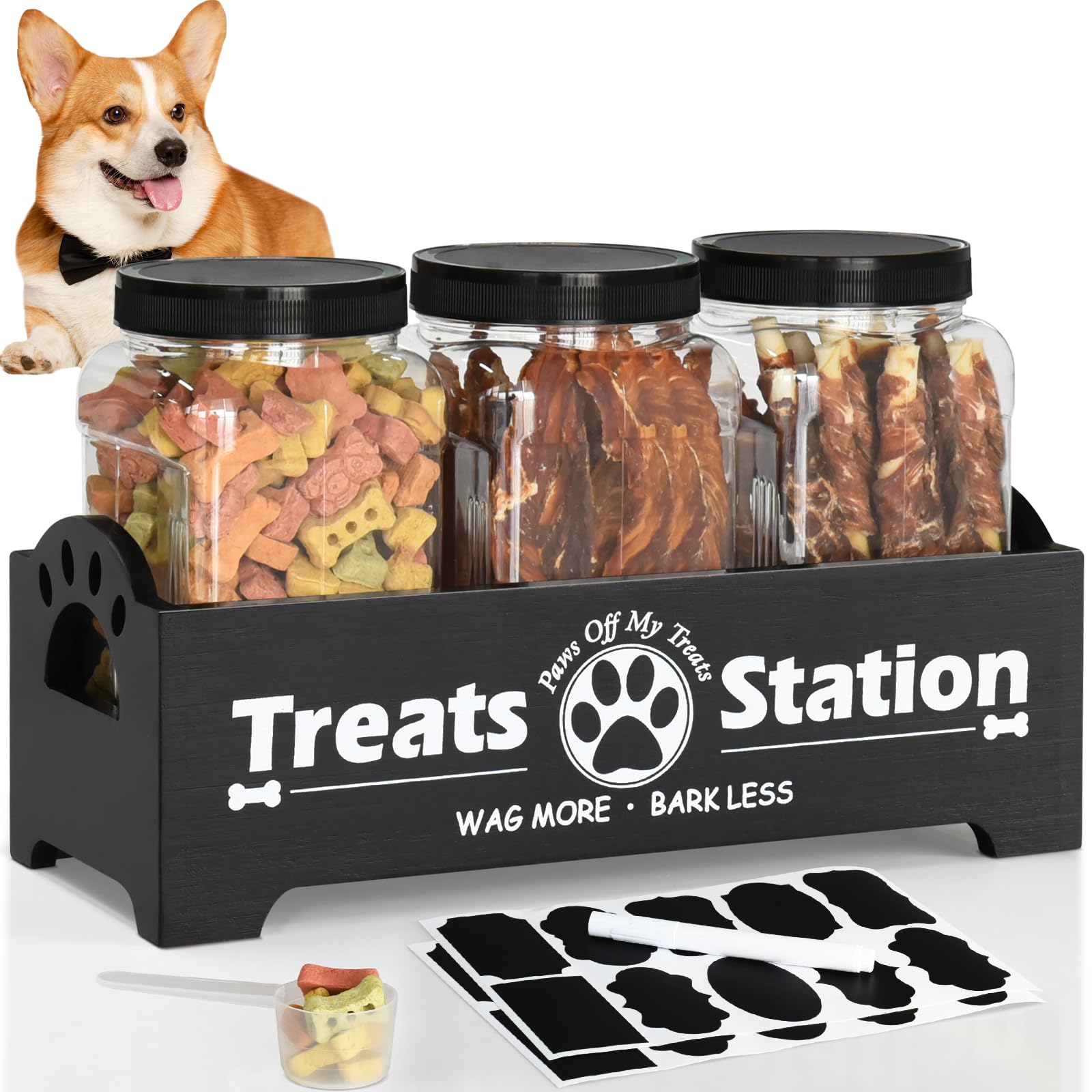Dog Treat Jar FUYGRCJ Wood Dog Treat Container With Plastic s