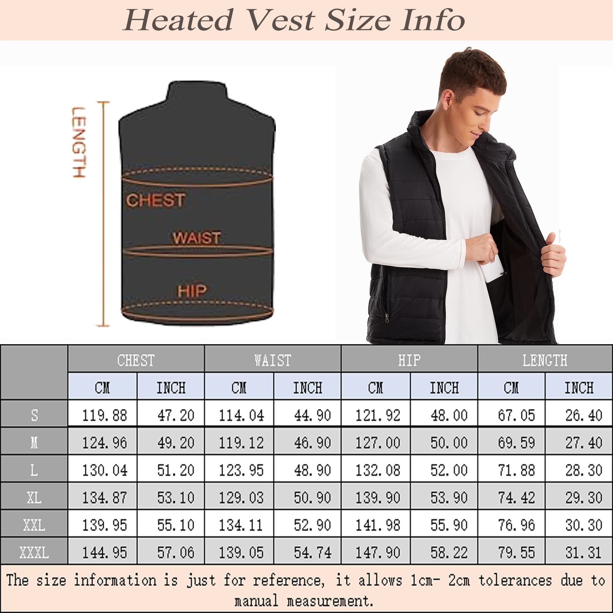 Gilet Chauffant Avec Batterie Incluse, Veste Chauffante Homme, Électrique USB Vêtement de Chauffage avec 13 Zones de Chauffé 3 Températures Réglables Gilet