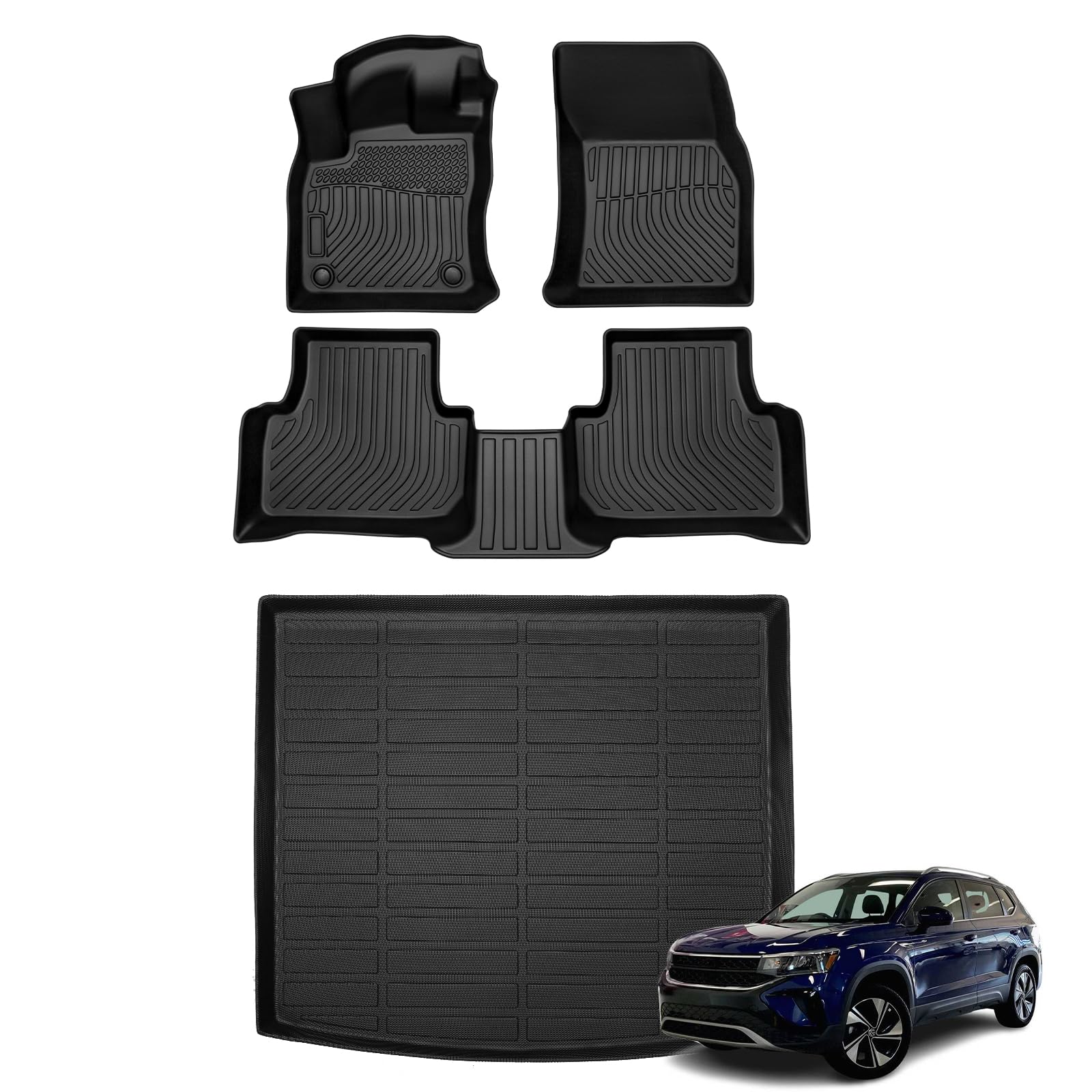 Floor Mats &amp; Cargo Liner for Volkswagen Taos 2022 2023 2024 2025 2026 (Only AWD) All Weather Automotive TPE Floor Liners Set Anti-Slip Waterproof Accessories (Car Mats+Trunk Mat)