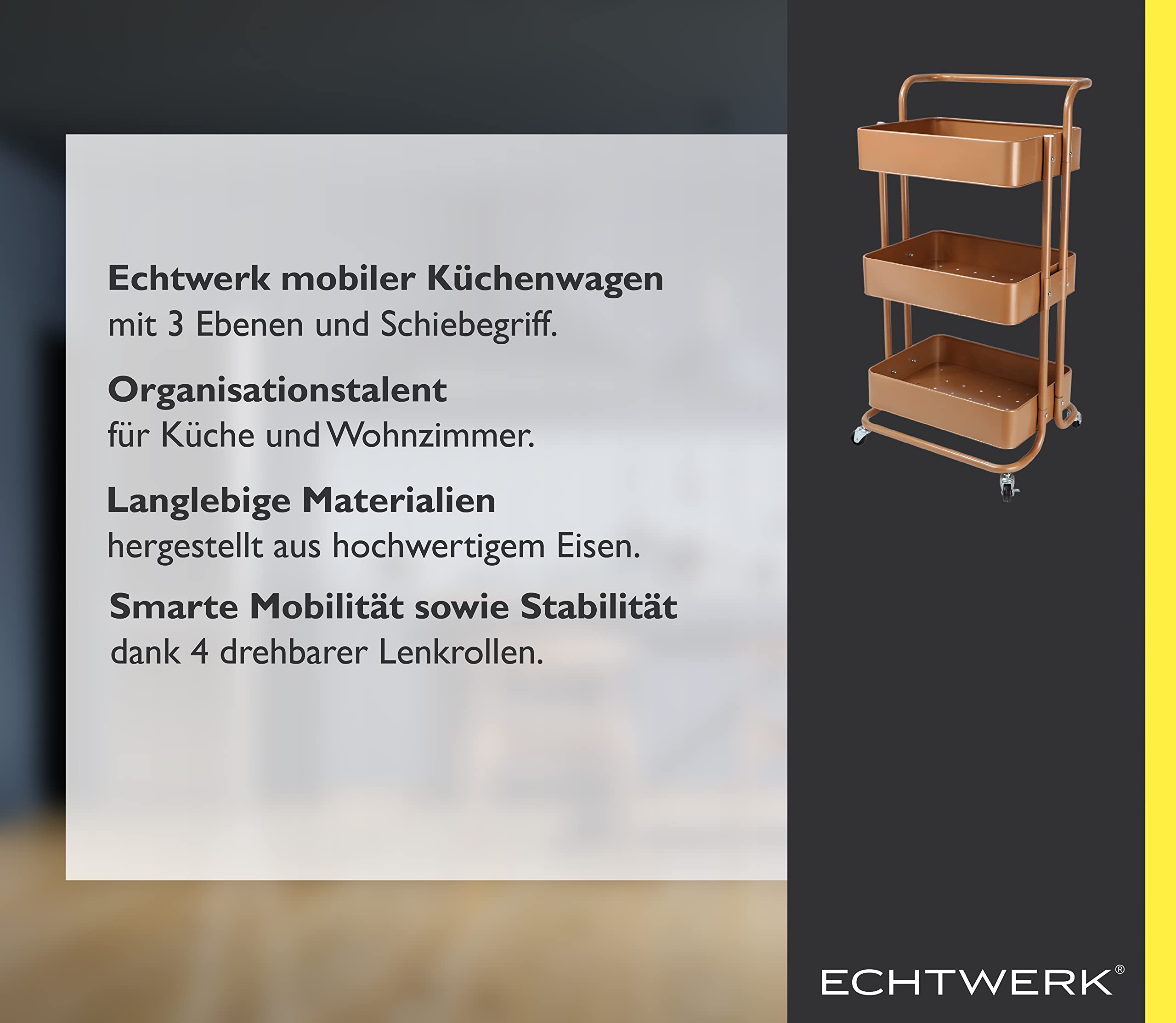 Echtwerk Wózek Kuchenny, Miedziany, 3 Poziomy