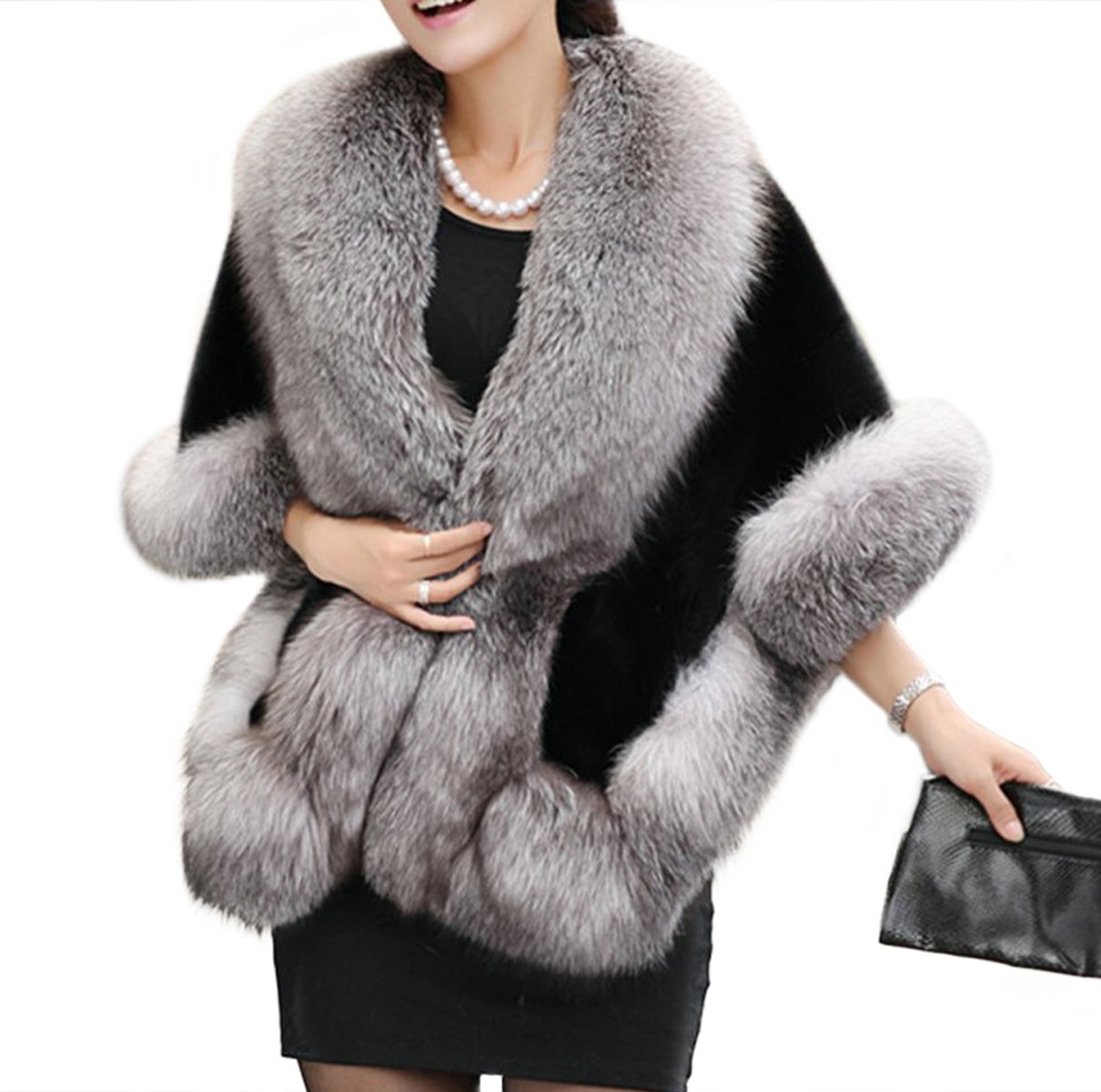Old Dlrd Women's Winter Faux Fur Coat Wedding Bride Cloak Cape Shawl for Evening Party