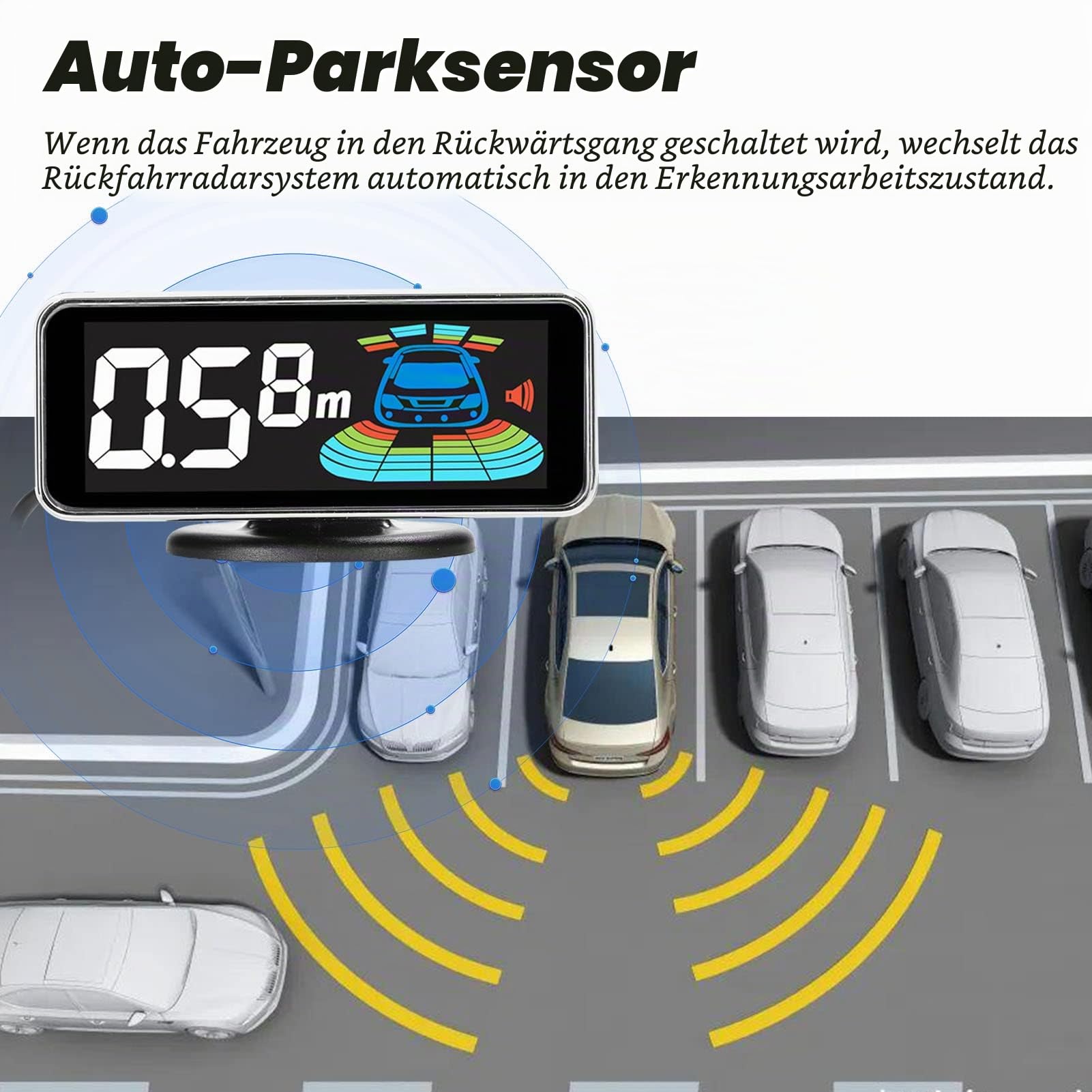 Shkalacar Parksensor Einparkhilfe, Rückfahrradar System mit 4/8 StückVorne Hinteren Parksensoren, LCD Abstandsanzeige, Ton Warnsummer