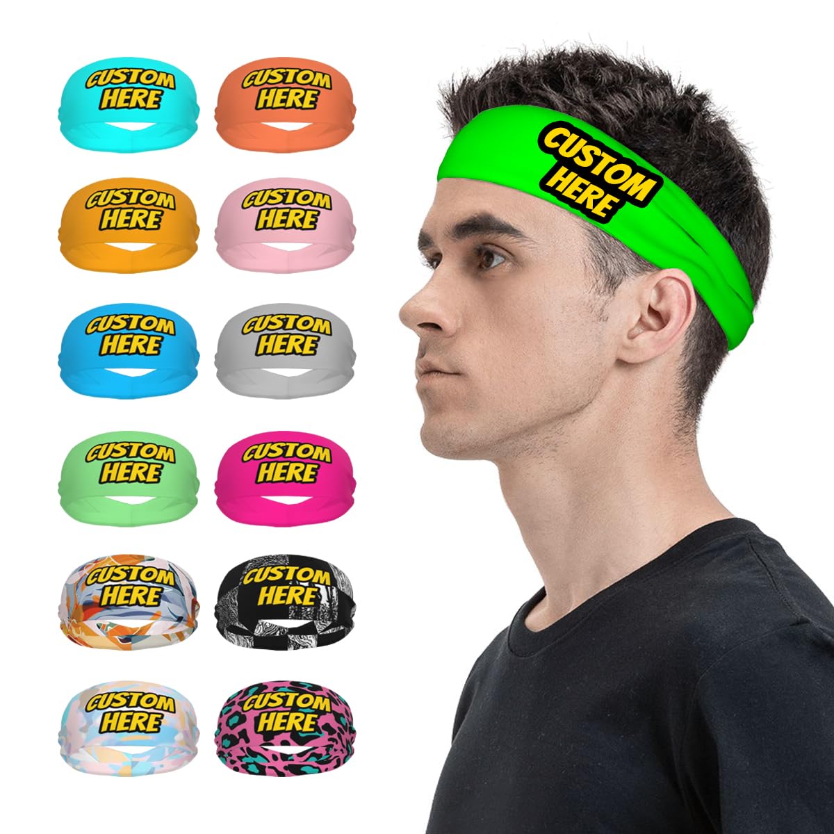 Ubvcxswaq Custom Sport Headband Add Any Photo Text Logo Customize Personalized Moisture Wicking Stretch Headbands for Women Men