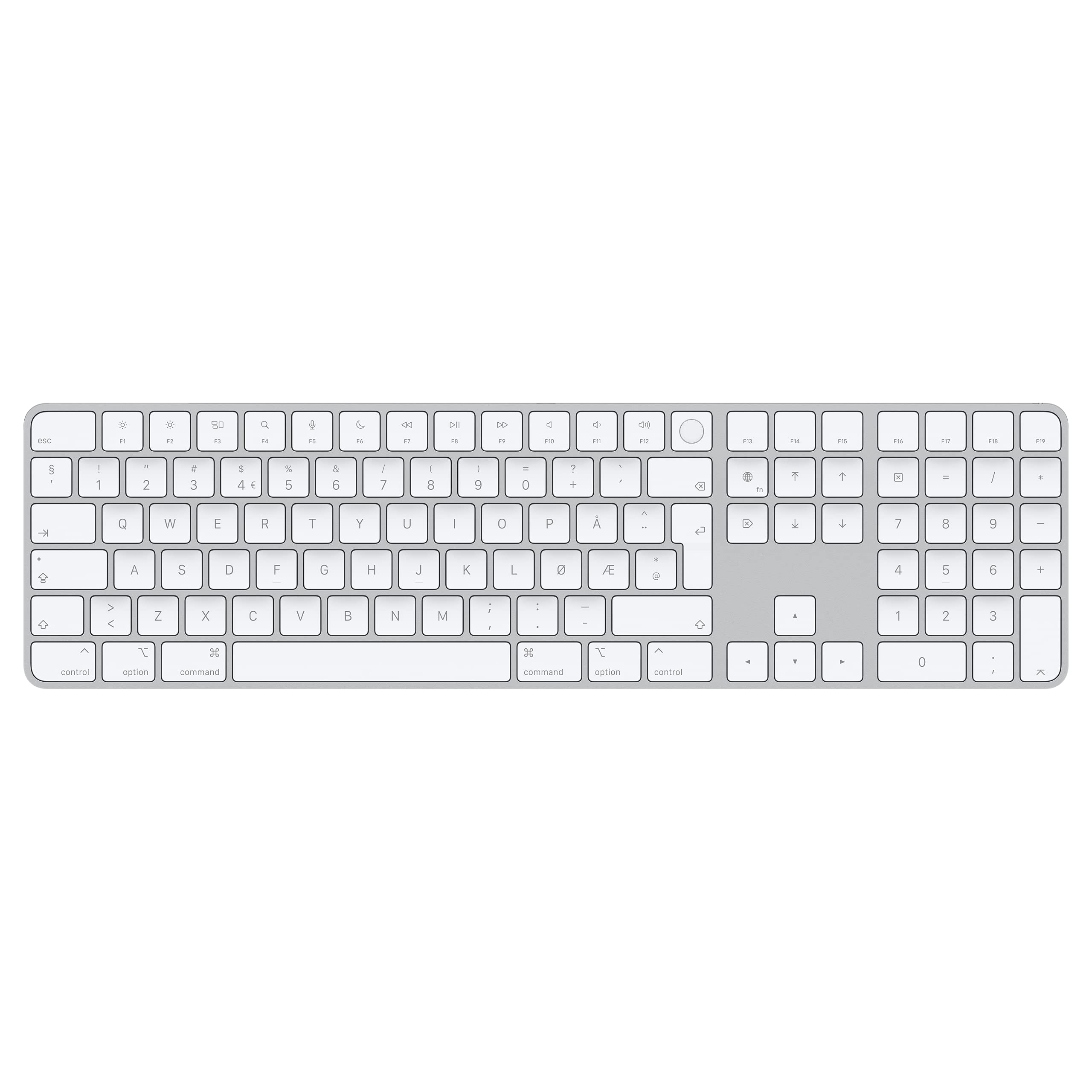 Apple Magic Keyboard with Touch ID and Numeric Keypad: Bluetooth, rechargeable. Works with Mac computers with Apple silicon; Norwegian, White keys