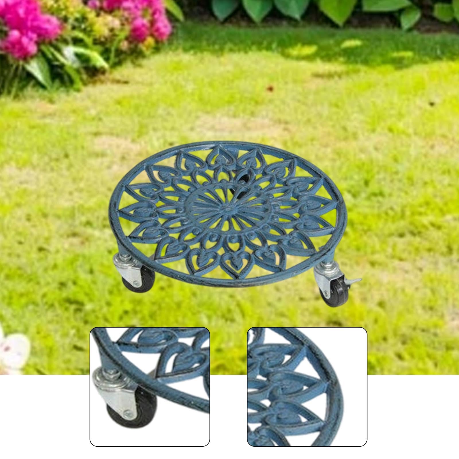 Soporte Rodante para Plantas, Bandeja para Macetas con Ruedas, Carro para Mover Macetas, Base de Hierro con Ruedas para Cubos de Basura Pesados, Azul