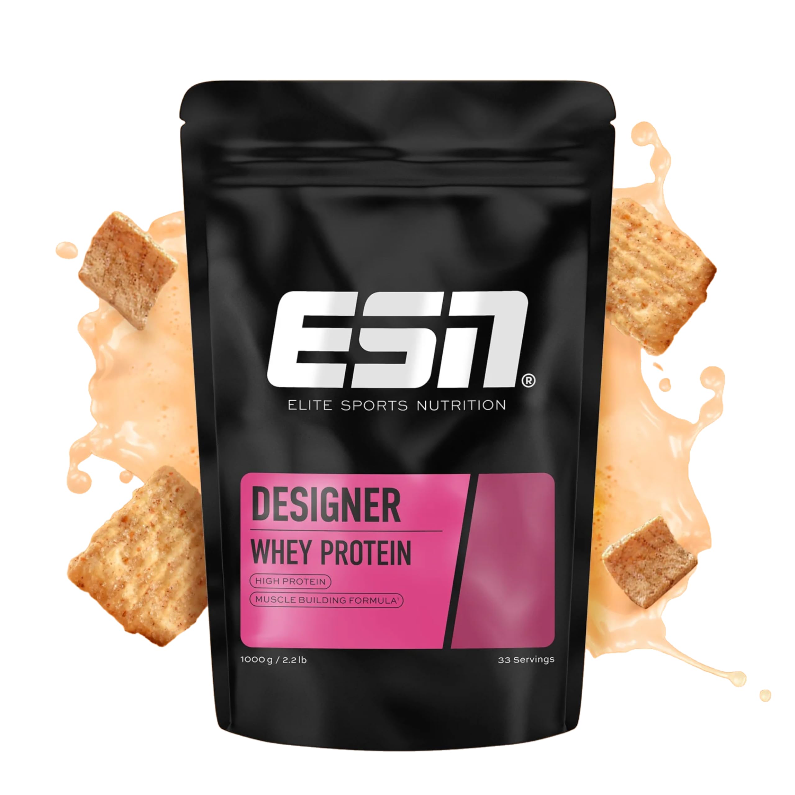 ESN Designer Whey Protein Pulver, Cinnamon Cereal, 1 kg, bis zu 23 g Protein pro Portion, ideal zum Muskelaufbau und -erhalt - made in Germany (Verpackung kann variieren)