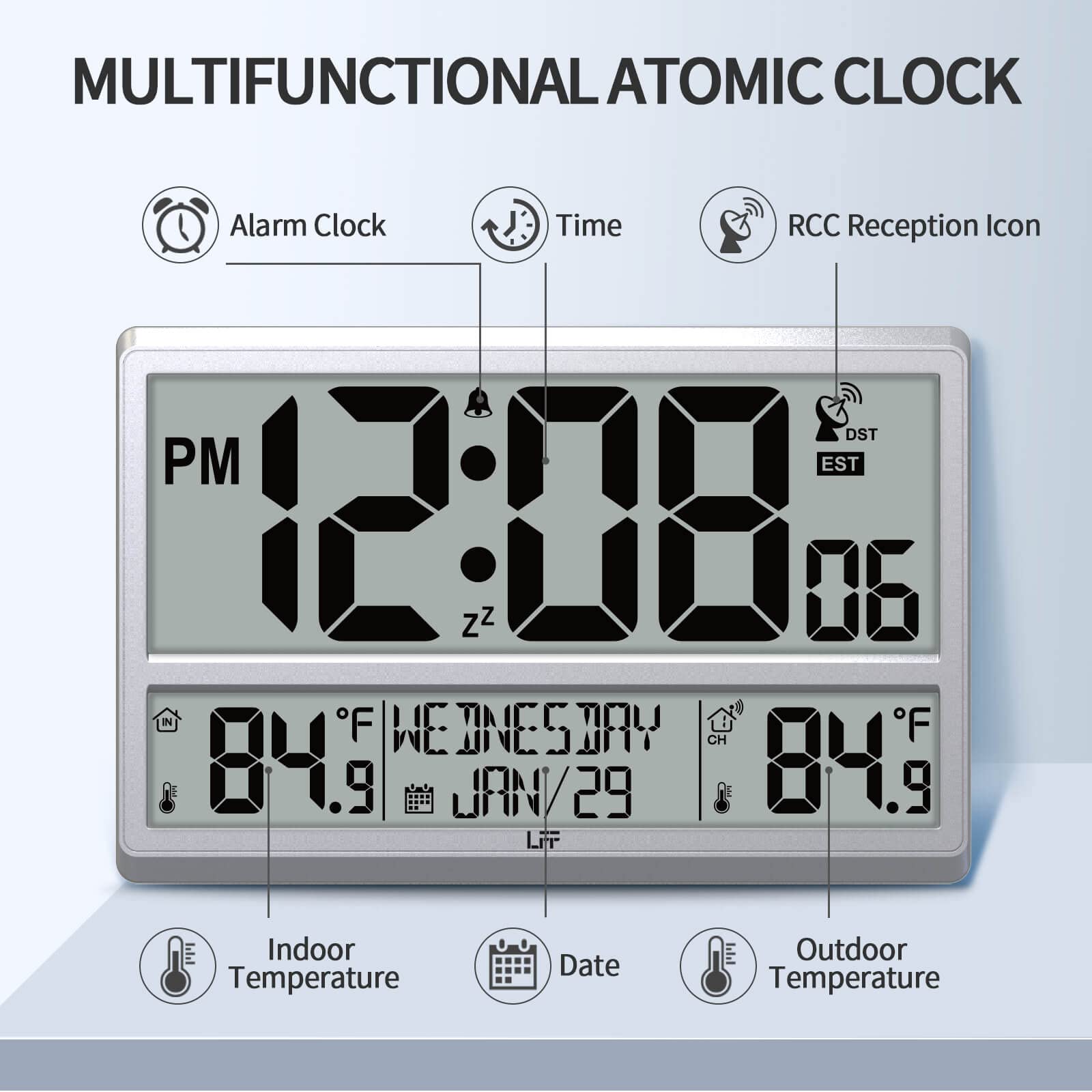 Atomic Clock 4.5" Numbers, Digital Wall Clock Never Needs Setting