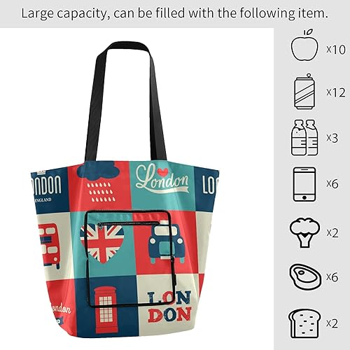 Miniatura 4 de ALAZA Bolsa grande reutilizable para comestibles, plegable, ligera, con asas para exteriores, picnic, viajes, Multi 9