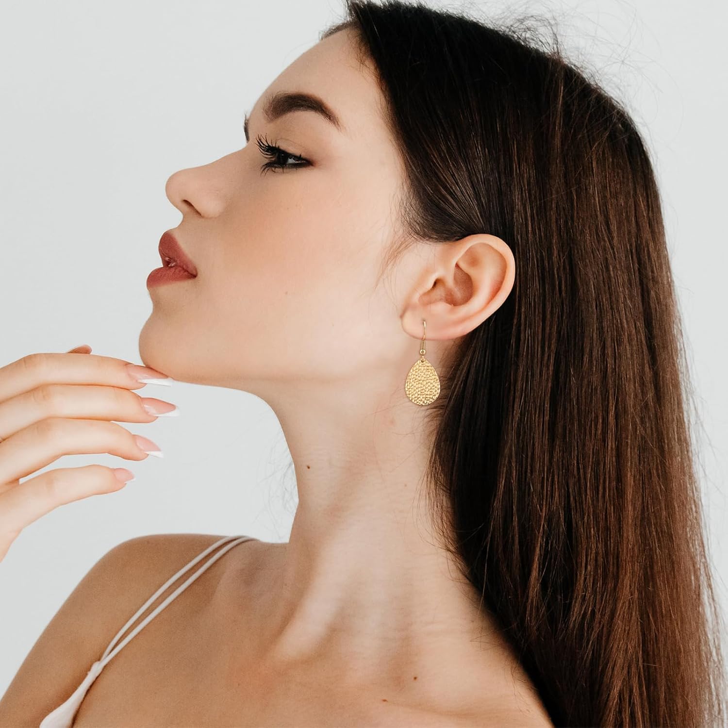 Hammered Teardrop Drop Dangle Earrings for Women Hypoallergenic Earrings for Sensitive Ears -Gold & Silver - Image 2