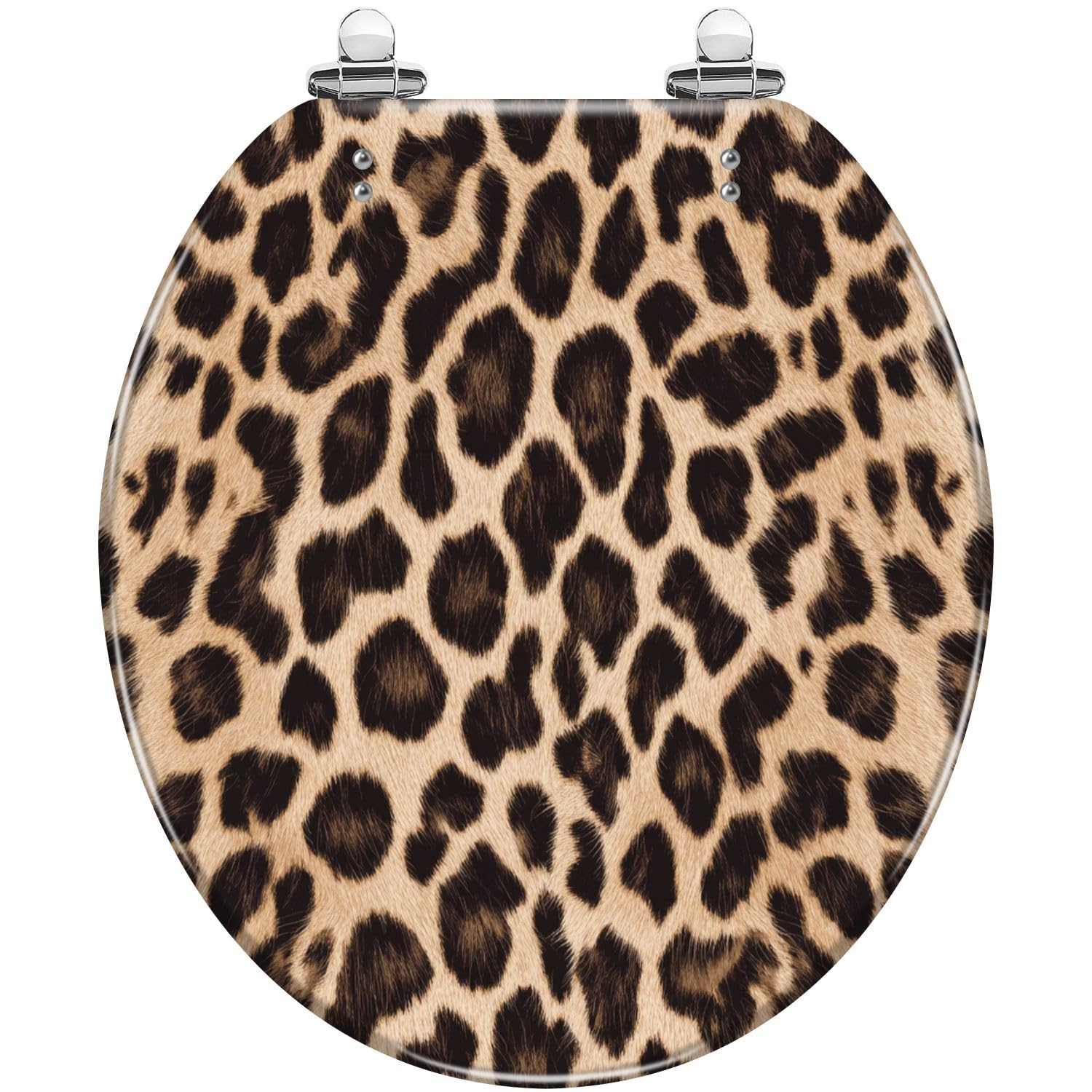 Tazyyzuu Multi6 Leopard Skin Round Toilet Seat Seamless Resin Slow Close Lid Quick Release Hinges Easy Clean(,16.5X14.5)