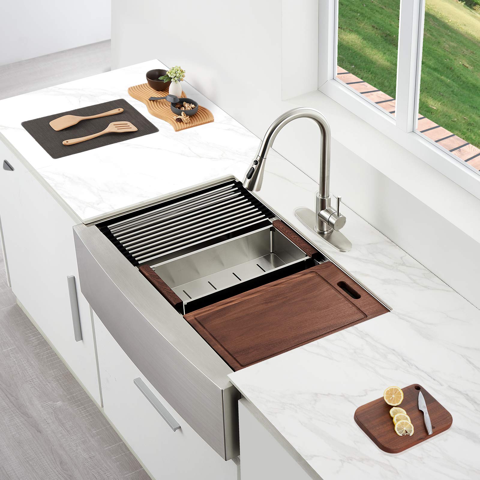 Buy 30 Farmhouse Sink, HERCATE 30" x 22" Stainless Steel Workstation Kitchen Sink, Ledge Kitchen