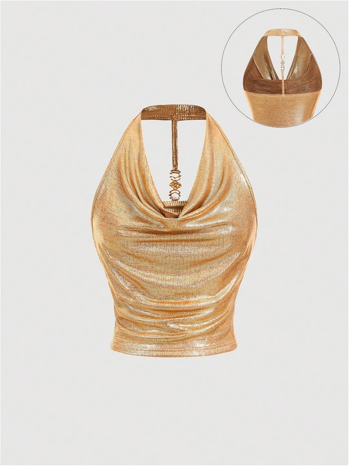 Milumia Women Metallic Halter Y2k Crop Tops Ruched Backless Cowl Neck Party Club Rave Sleeveless Shirts - Image 5