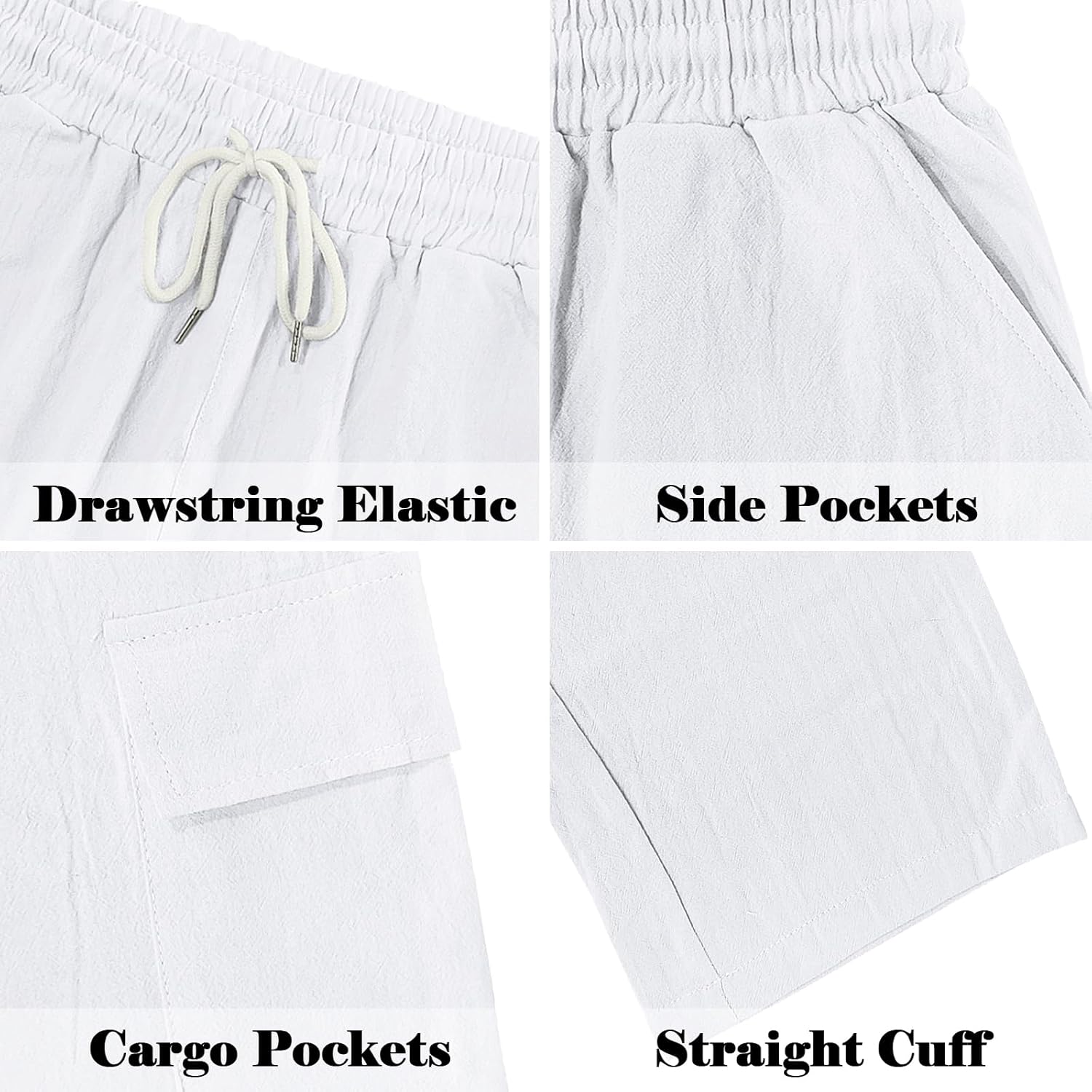 Mens Casual Cargo Pants Summer Vacation Lightweight Drawstring Pants Elastic Waist Beach Yoga Trousers with Pockets - Image 7