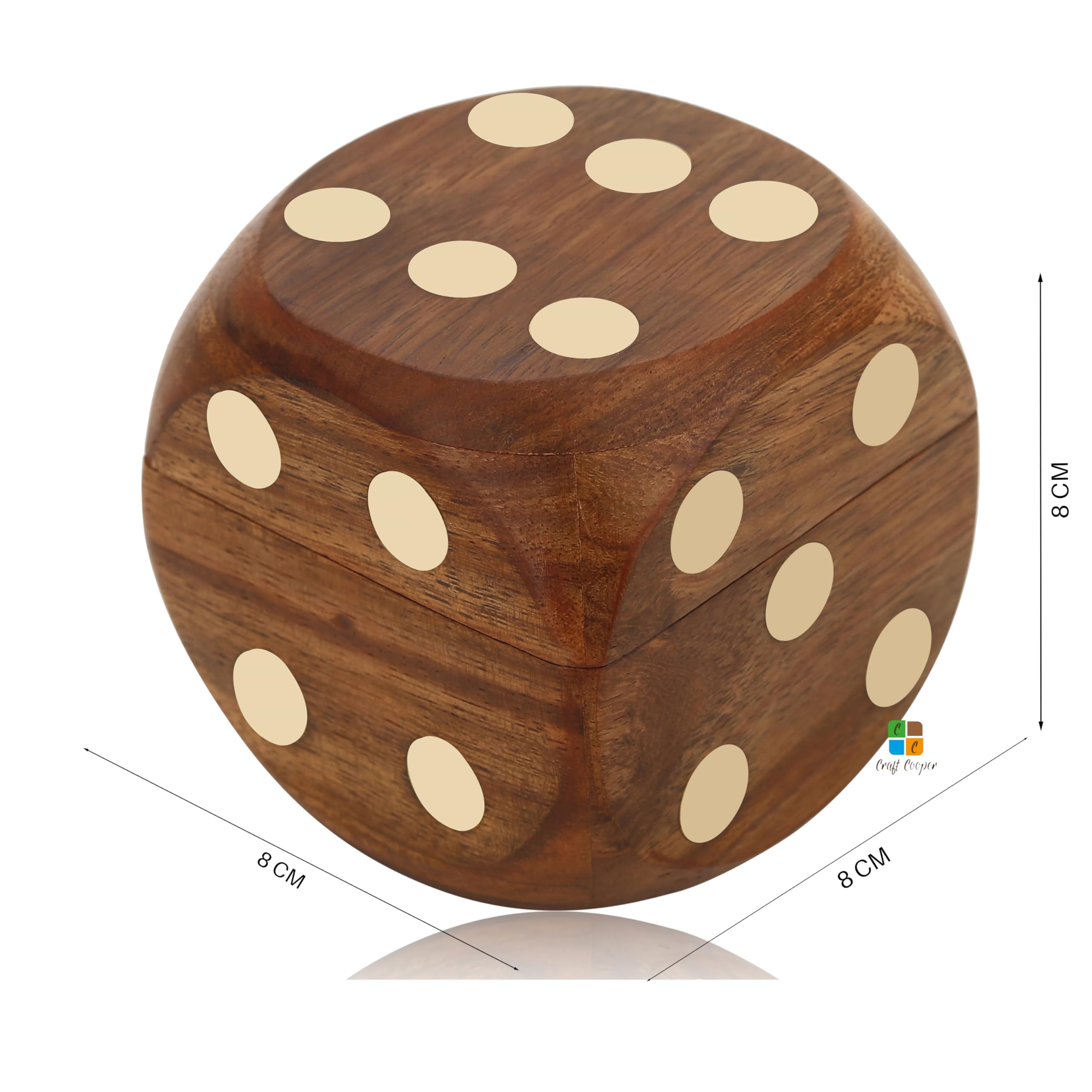 Craft Cooper || Wooden Dice Box with 5 Dices - Handmade 5 Brass Inlay Wooden Dices - Wood Dice Storage Box Protect Dice Counters Mini Travel Board Coffee Table Game for Kid Adult