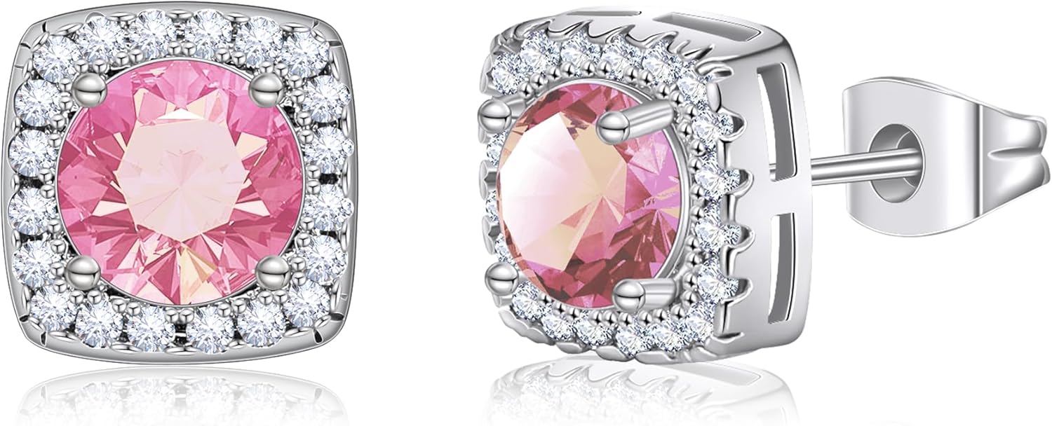 Square Cubic Zirconia Stud Earrings, Bling Earrings for Women Simulated Diamond Bridal Wedding CZ Studs Earrings for Women Jewelry