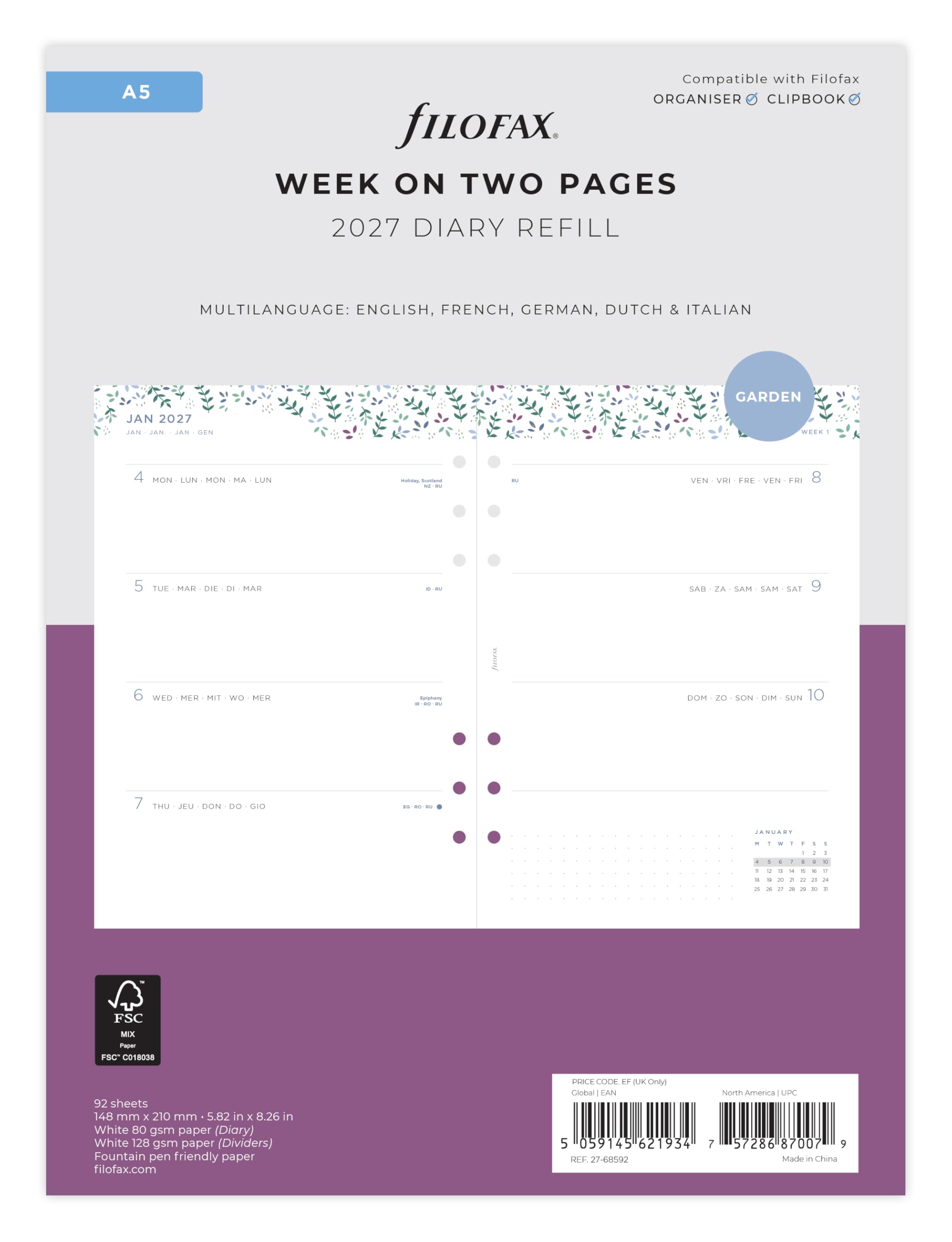 Filofax A5 Garden Week to view 2027 diary 27-68592