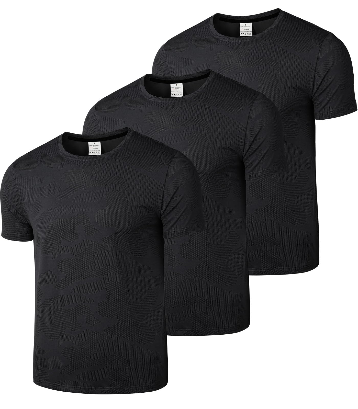 Superora Paquete de 3 camisetas deportivas para hombre, de secado rápido, para correr, entrenamiento, manga corta, malla transpirable con patrón de camuflaje jacquard — view 8