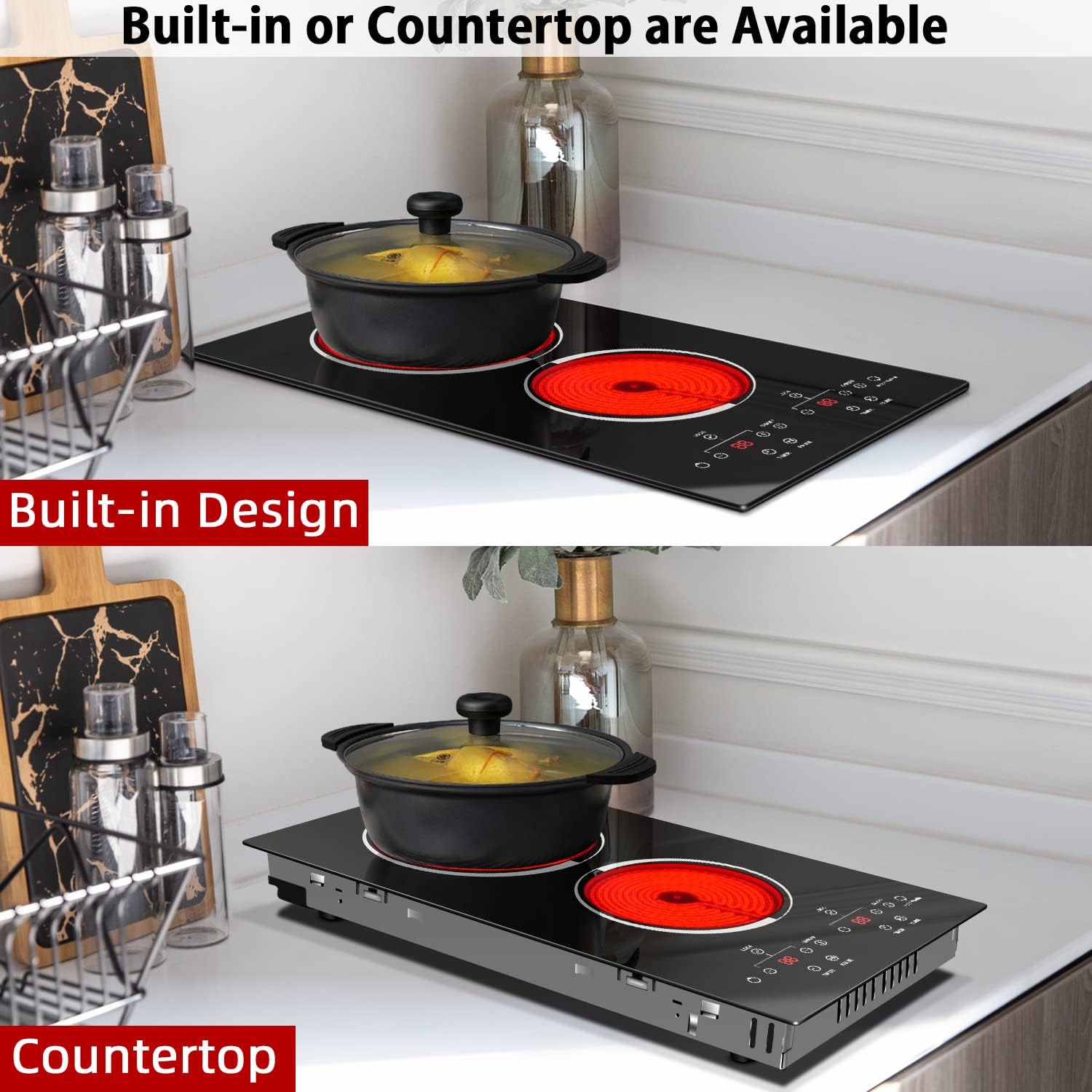 Jessier 2 Burners Electric Cooktop Plug in 110V with 2 Burner Electric