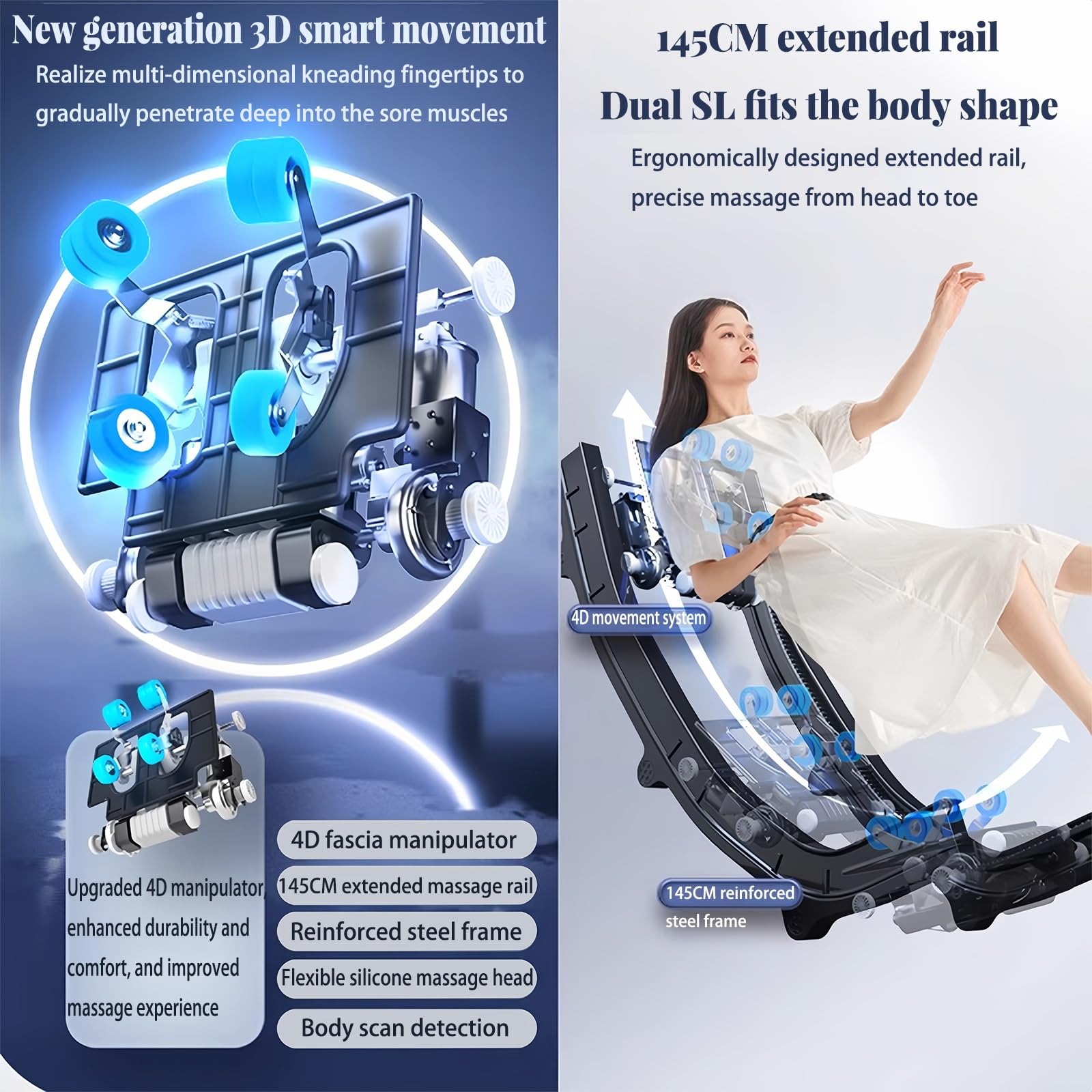 Poltrona Massaggiante 4D, gravità Zero Per Tutto Il Corpo Con Compressione Di Calore E Aria Per Alleviare Il Dolore A Spalle/schiena/gambe(Gray)