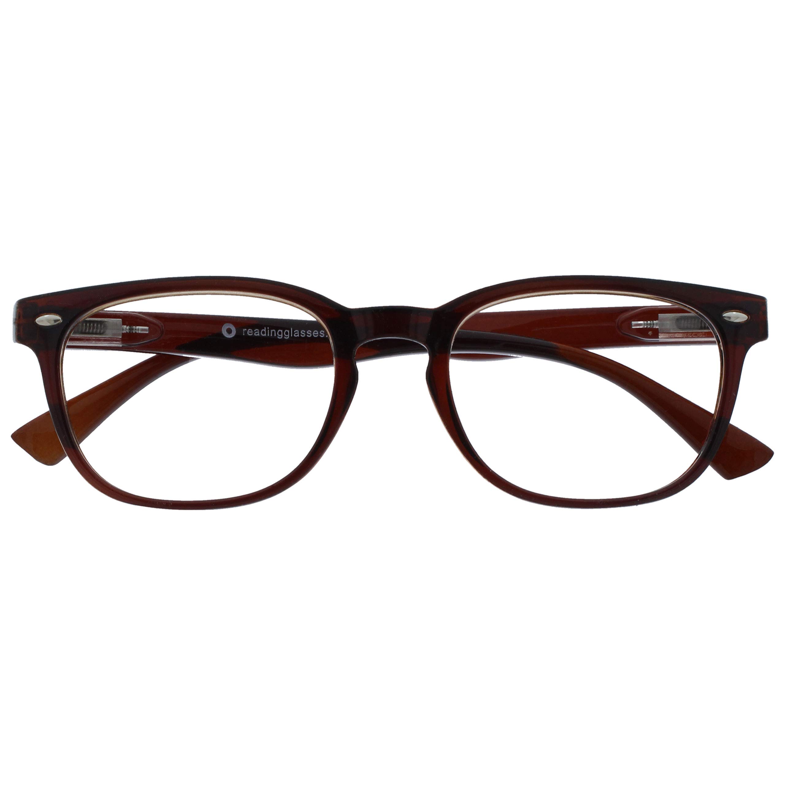 OPULIZE ORA Reading Glasses for Men Women - Designer Style Rounded Frame - Scratch Resistant - Spring Hinges - Dark Brown +3.50