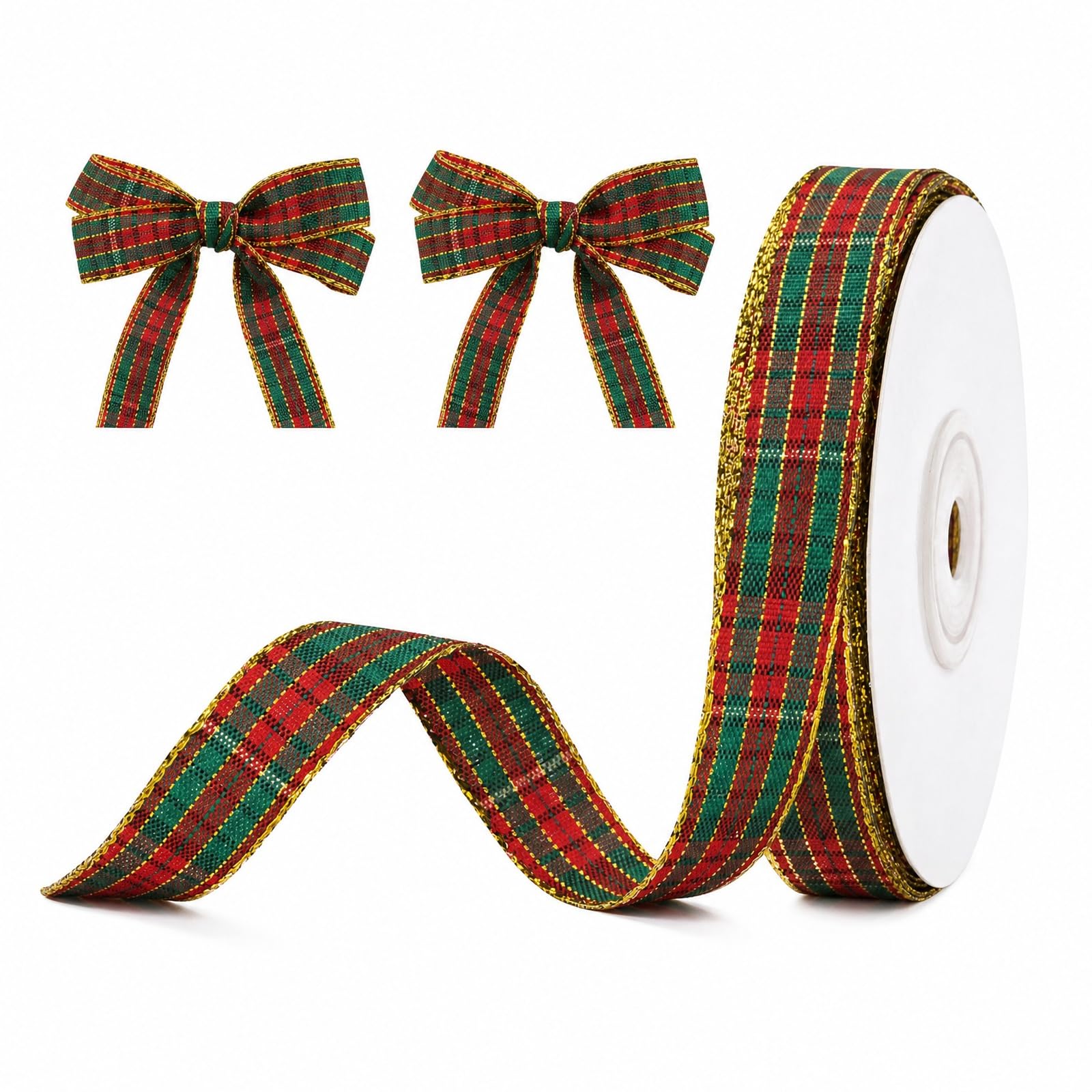 Tartan Ribbon, Red Green Christmas Ribbon for Crafts