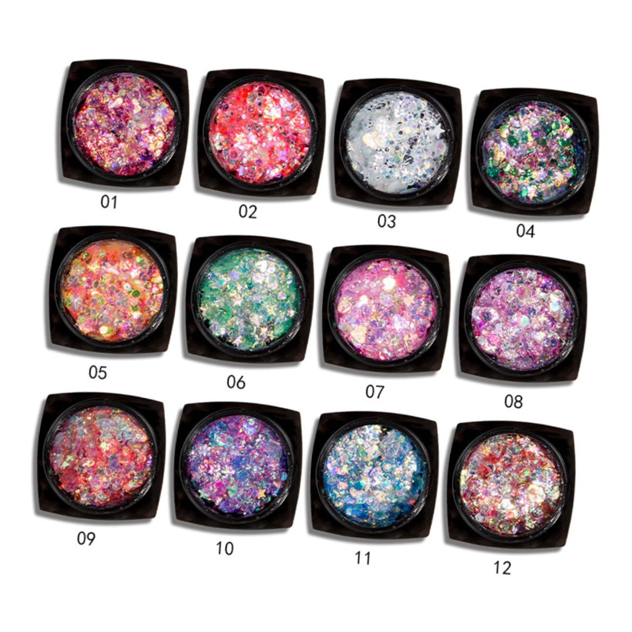 Didiseaon Set Da 3 Pezzi - Set Per Il Corpo Con Paillettes A 12 Colori Glitter Per Il Trucco Paillettes Gel Per Il Viso Nail Art Illuminante Per Occasioni Speciali