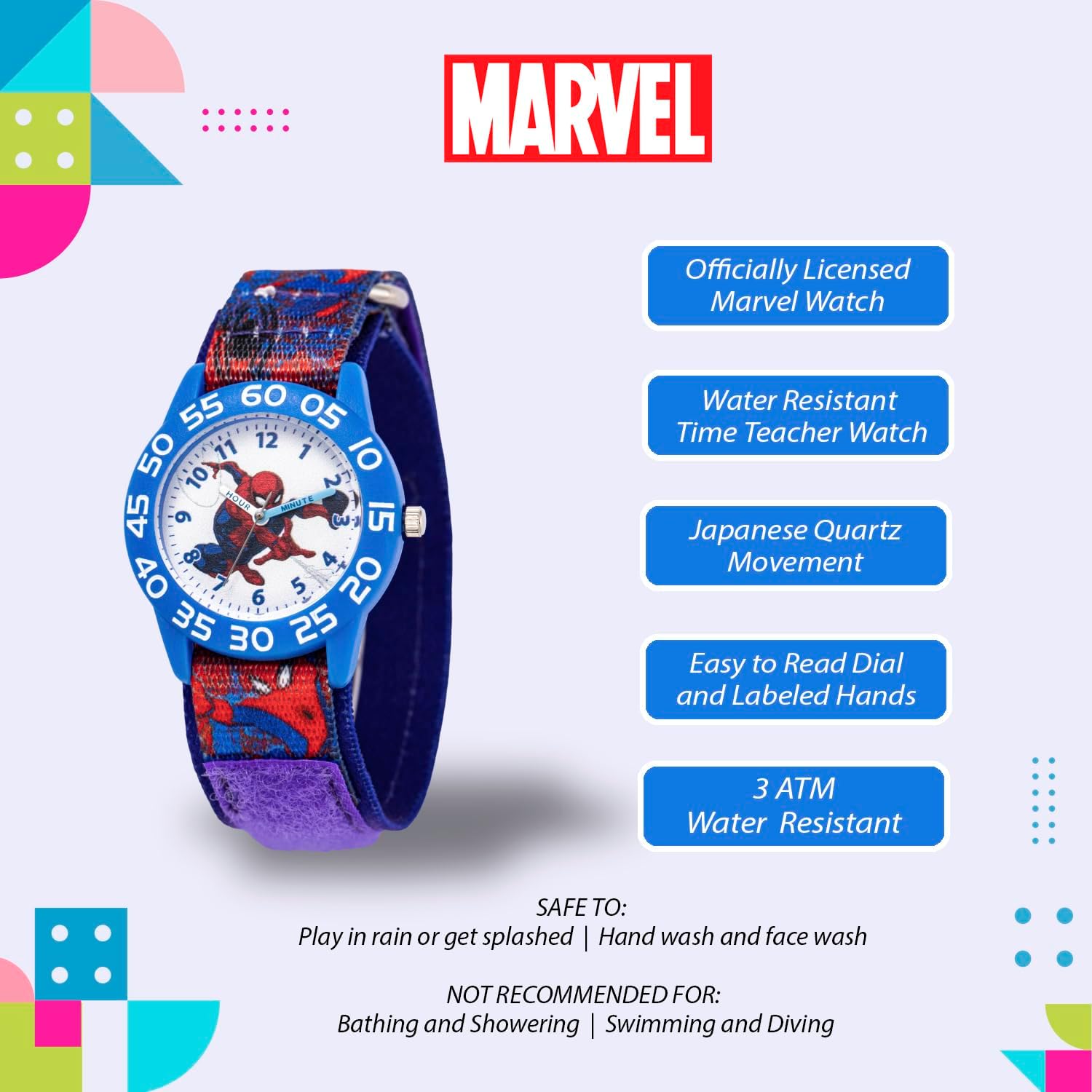 Marvel Spiderman Watch for Kids - Spider-Man Watch for Boys 4-6 - Kids Watches Boys - Toys Toddler - Teen - Red Bezel - Nylon Strap - Image 2