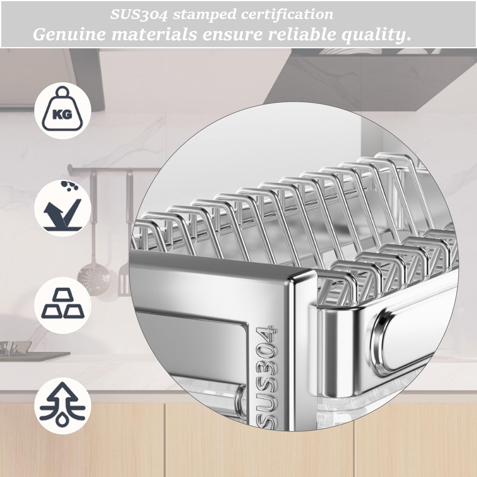 Égouttoir en Acier Inoxydable 304, Rangement de Cuisine, Bol Multifonctionnel pour la Maison, Convient aux comptoirs d'évier, pour (Acier Inoxydable 55 cm/21,9 po Triple Couche)