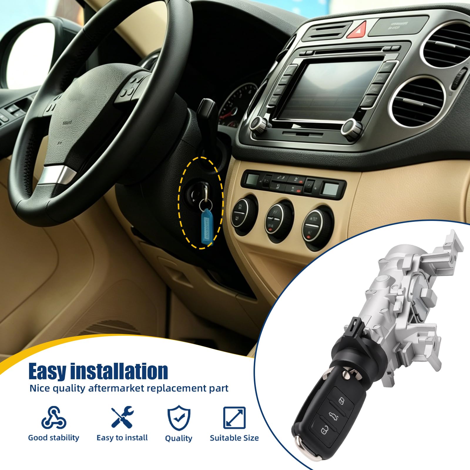 1K0905851B Neiman Interruptor encendido para Golf 5 6 A3 TT Seat Alte Leon | 2 mandos a distancia + 2 llaves con 2 tornillos Attuatore Serratura Cerradura Encendido1K0905865