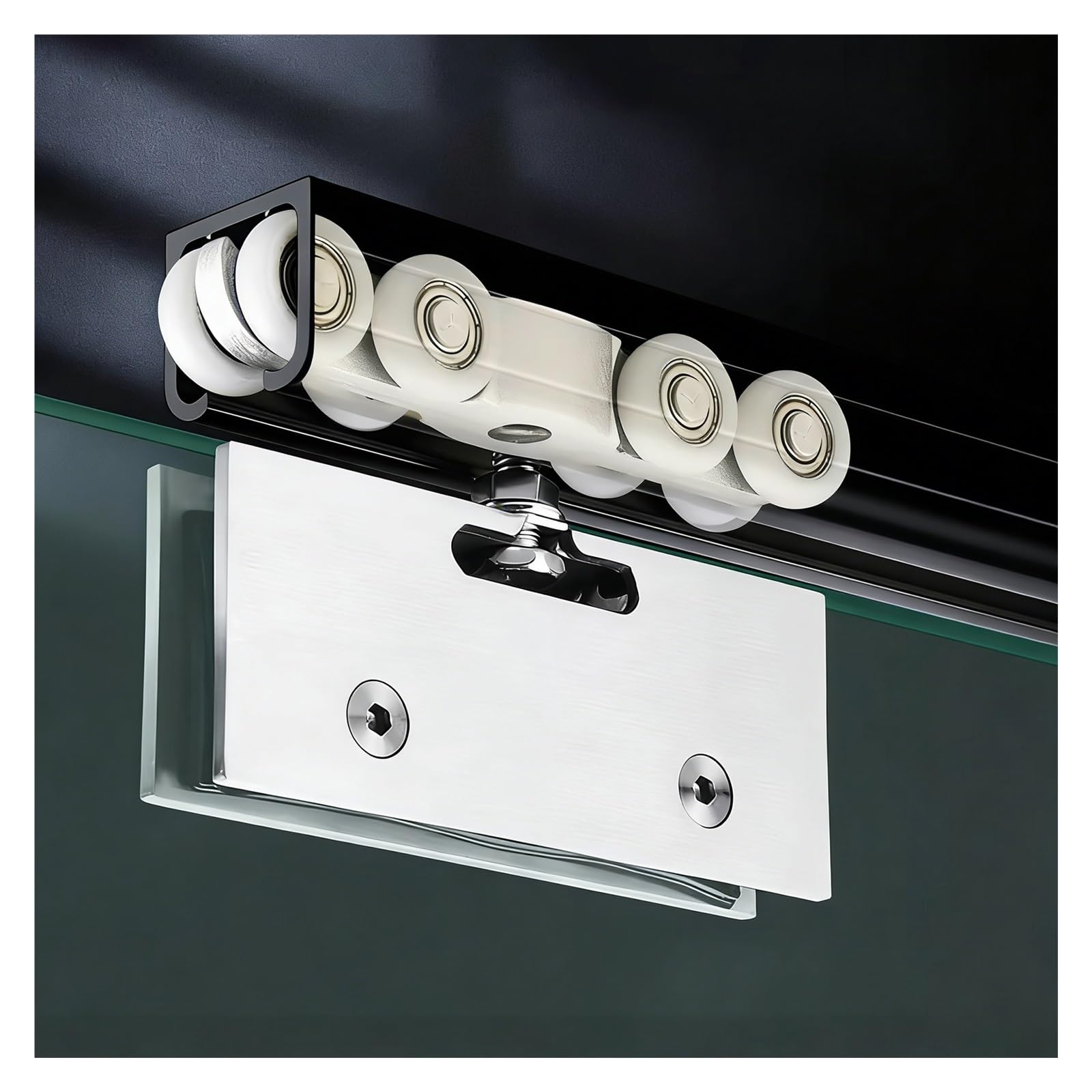 Kit de herrajes para puerta de ducha corrediza, riel de aluminio de 1,2 a 3 m con rodillos de acero inless silencioso y suave, color negro h (2.2ft / 67 cm)