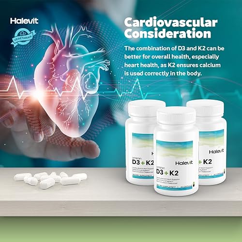 Miniatura 9 de Halevit Vitamin D3+K2 with BioPerine  Third Party Tested  5000 IU of D3 for Optimal Calcium Absorption  100 mcg of Vitamin K2  Easy to Swallow