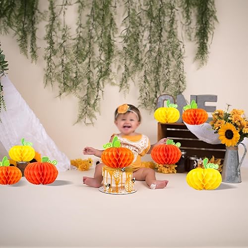 Miniatura 7 de Gyufise 6 centros de mesa de calabaza, calabaza de papel, panal, calabaza, centros de mesa de calabaza, calabazas de tejido 3D, decoración colgante