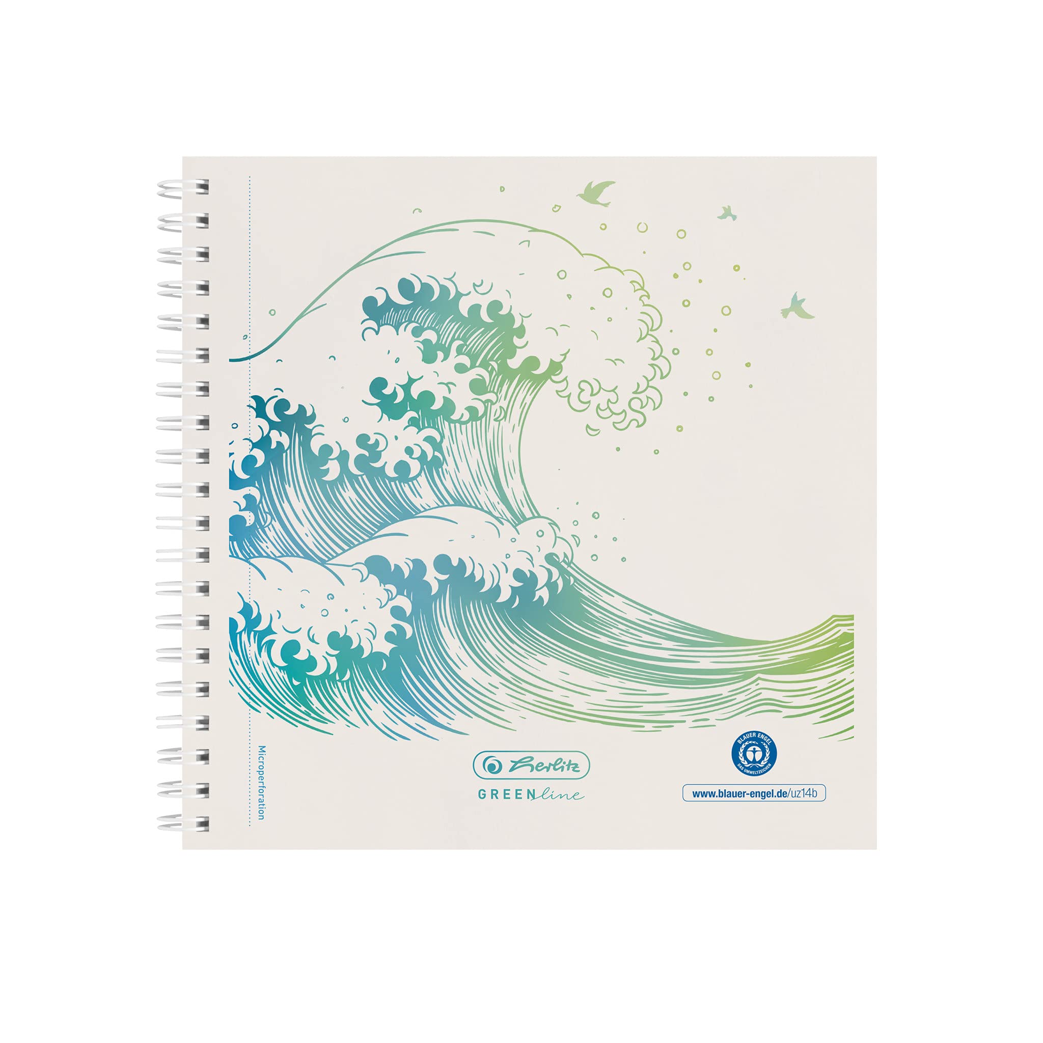 Herlitz 50033515 Spiral Notepad 14.8 x 14.8 cm 100 Sheets Dotted Green Line Wave Pack of 5, Motif: Greenline wave