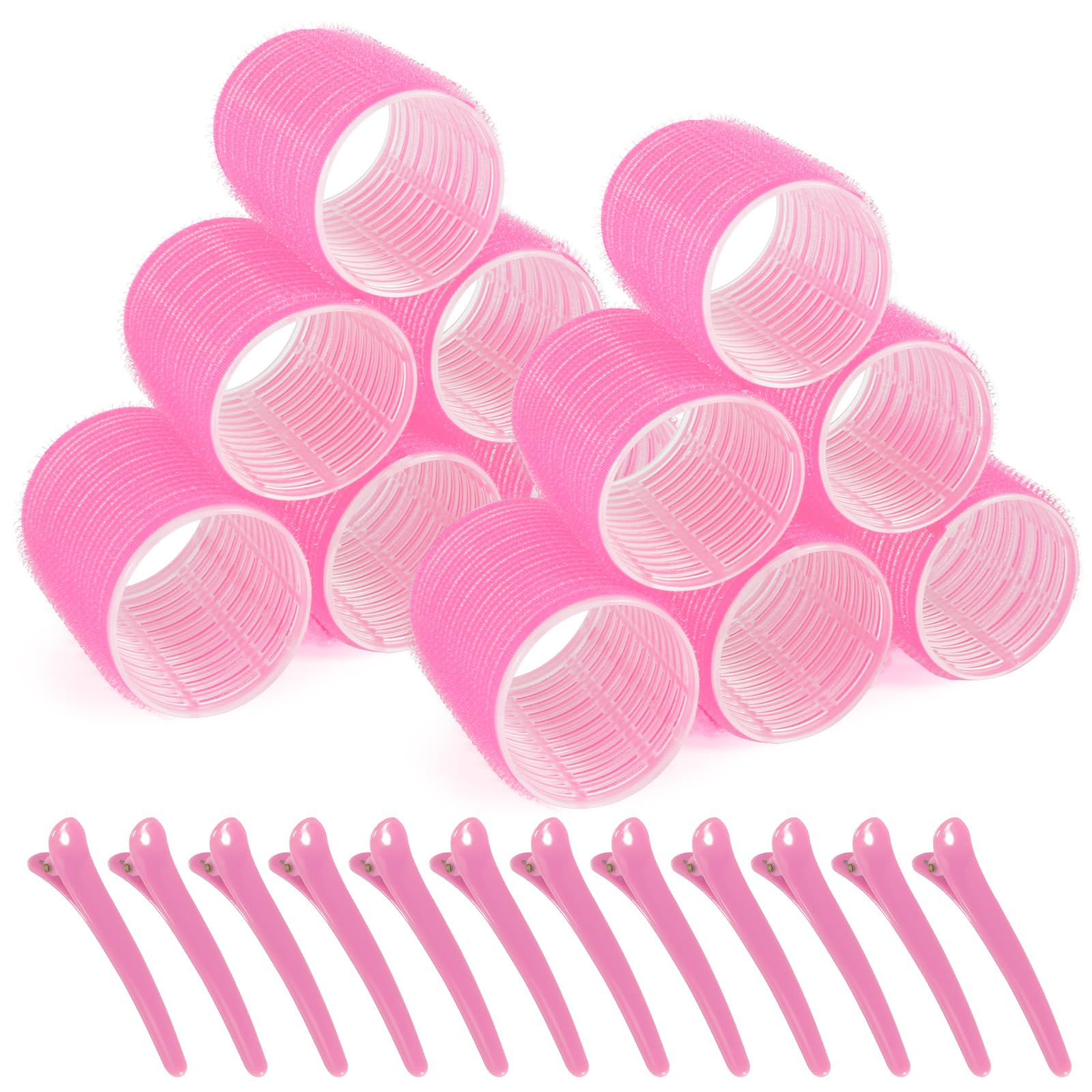 Juego de rodillos de pelo jumbo, autoagarre, paquete de 12 rizadores de peluquería de salón, rodillo de pelo para cabello largo, rizadores de pelo sin calor, peinado rizado de bricolaje, los colores
