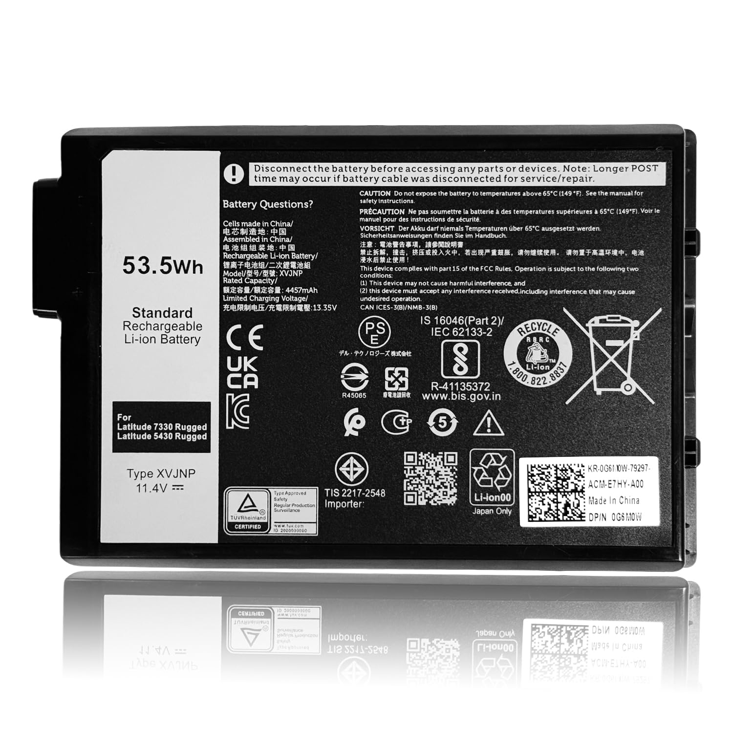 XVJNP Laptop Battery Compatible with Dell Latitude 7330 5430 Rugged P148G P148G001 P149G P149G001 6JRCP 06JRCP 0M0TN3 M0TN3 KD1CT 451-BCWQ 53.5Wh 11.4V Rechargeable Li-ion Battery