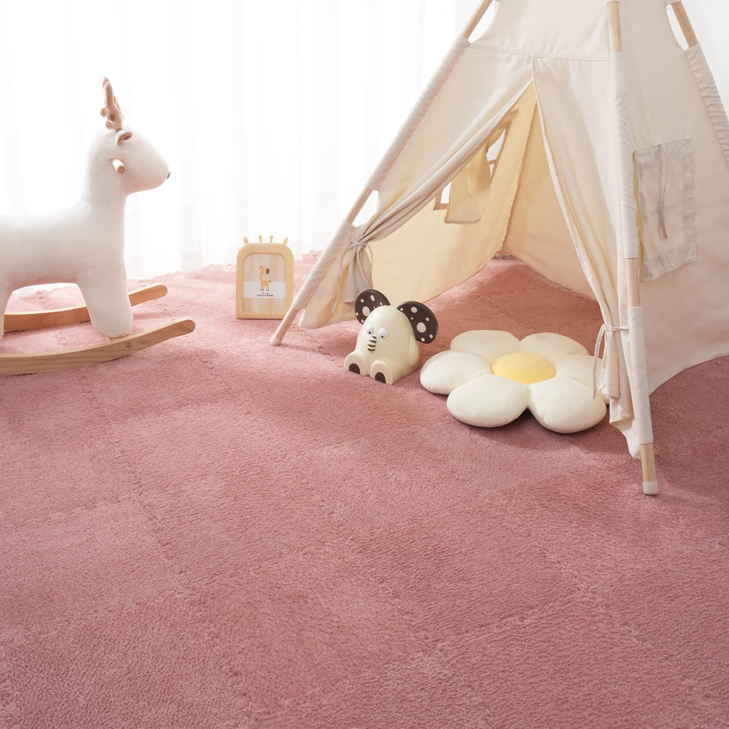 Gsogcax 10PCS Foam Play Mats for Floor 30x30cm Rugs for Living Room Soft Shaggy Rug Baby Large Interlocking Foam Play Mat Carpet Squares Anti-Skid Floor Carpet – Pink