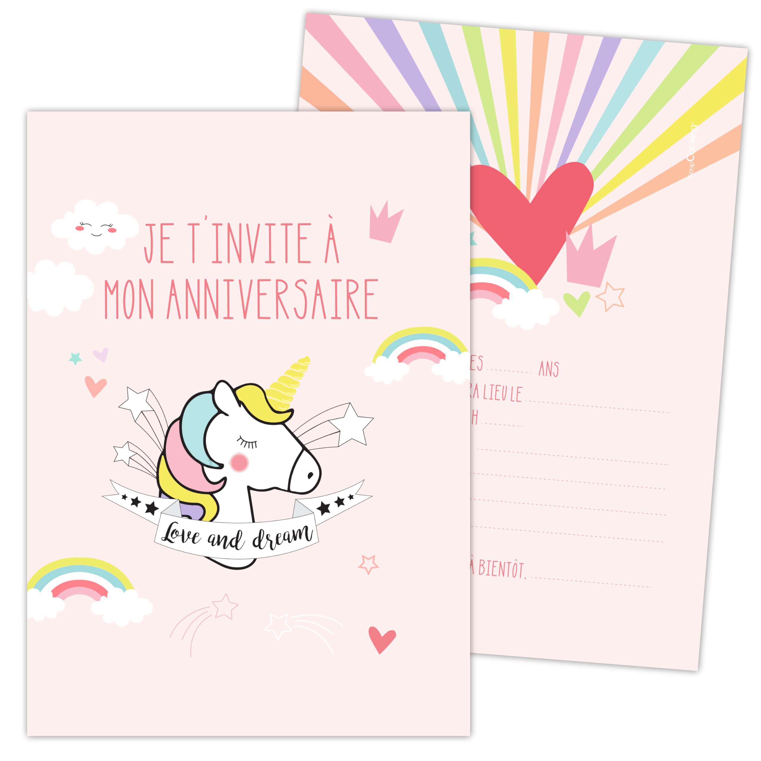 SCRAP COOKING 0263 Unicorn Birthday Invitation Cards for Children's Boys Girls Birthday Party Invitations Pink