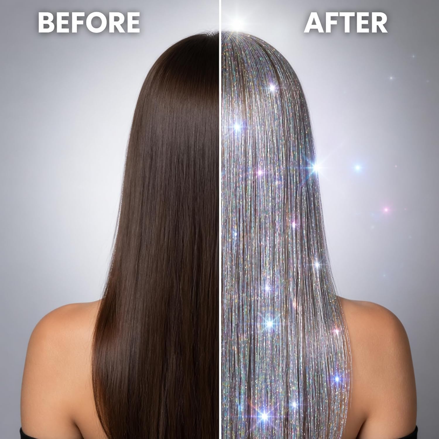 12 Pcs Clip in Hair Tinsel Kit Silver Fairy Extensions image 3