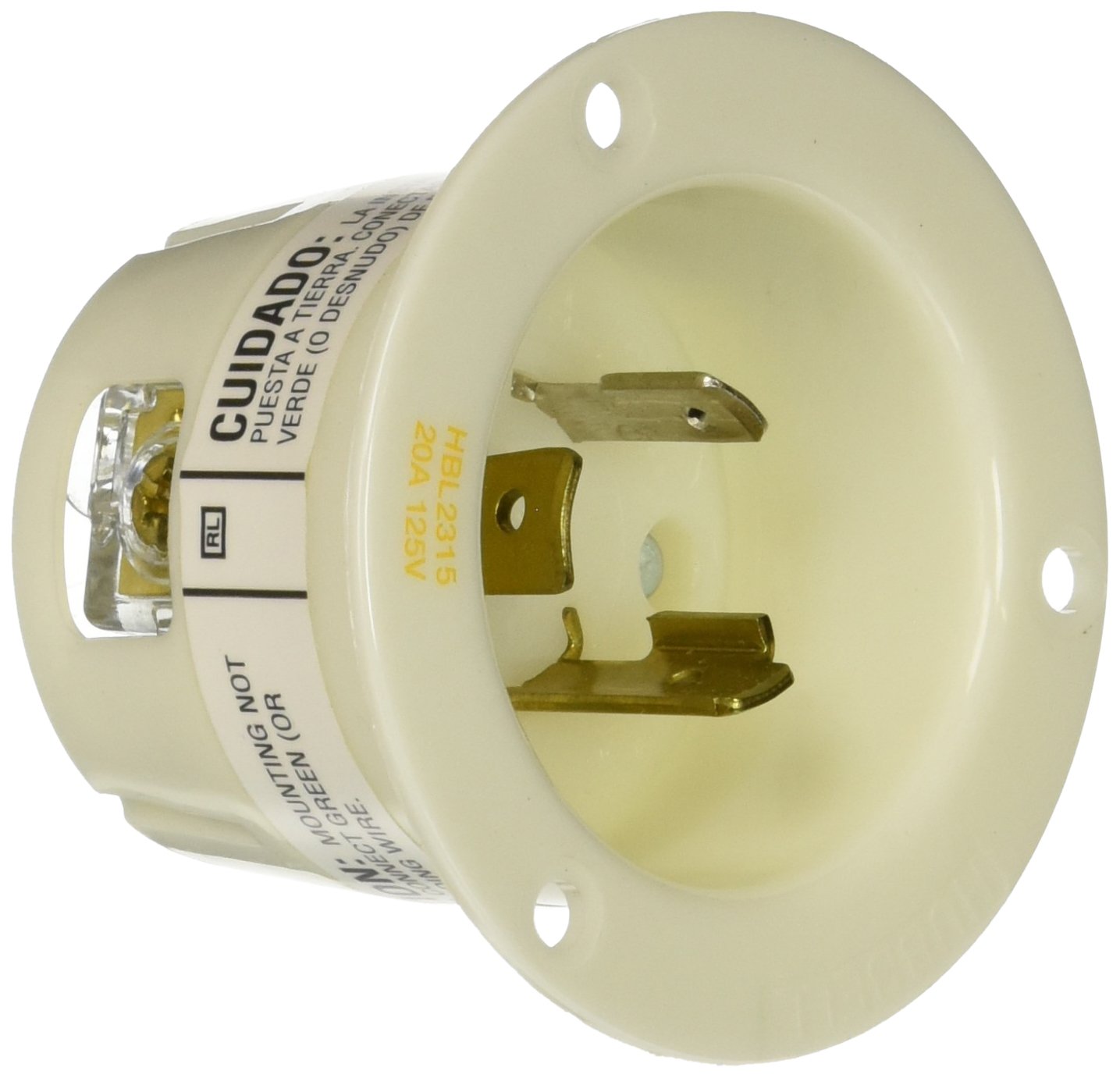 HUBBELL HBL2315 AC Flanged Inlet NEMA L5-20 Male White - Electric
