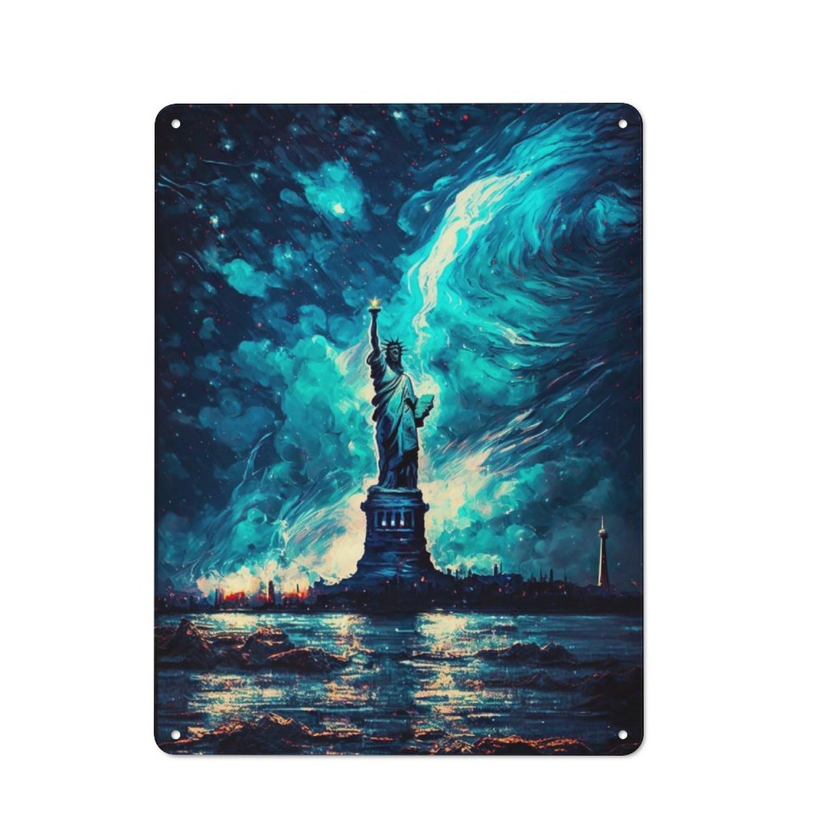 Junmoney Lady Liberty Oil Painting Metal Plaque 40X30cm With For Garage Wall, Rustic Decor, For Winter Interiors And Metal Sign Collectors