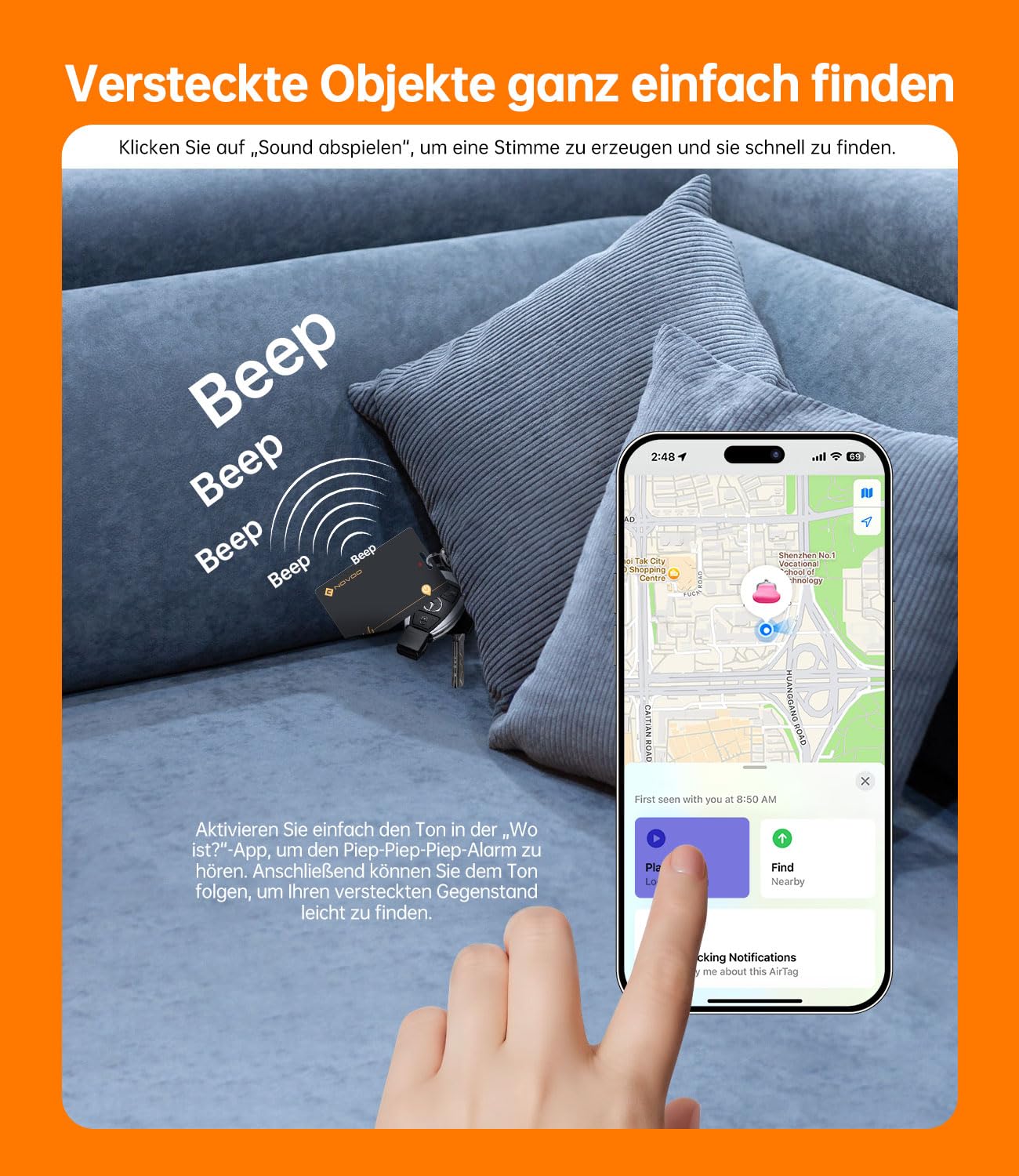 NOVOO Wiederaufladbarer Tracker 2er Pack Air Tag Karte Slim kompatibel mit Apple Find My (nur iOS),Bluetooth SmartTag Item Finder, IP68 wasserdicht,Dünne Geldbörsenfinder für Reisekoffer/Geldbeutel