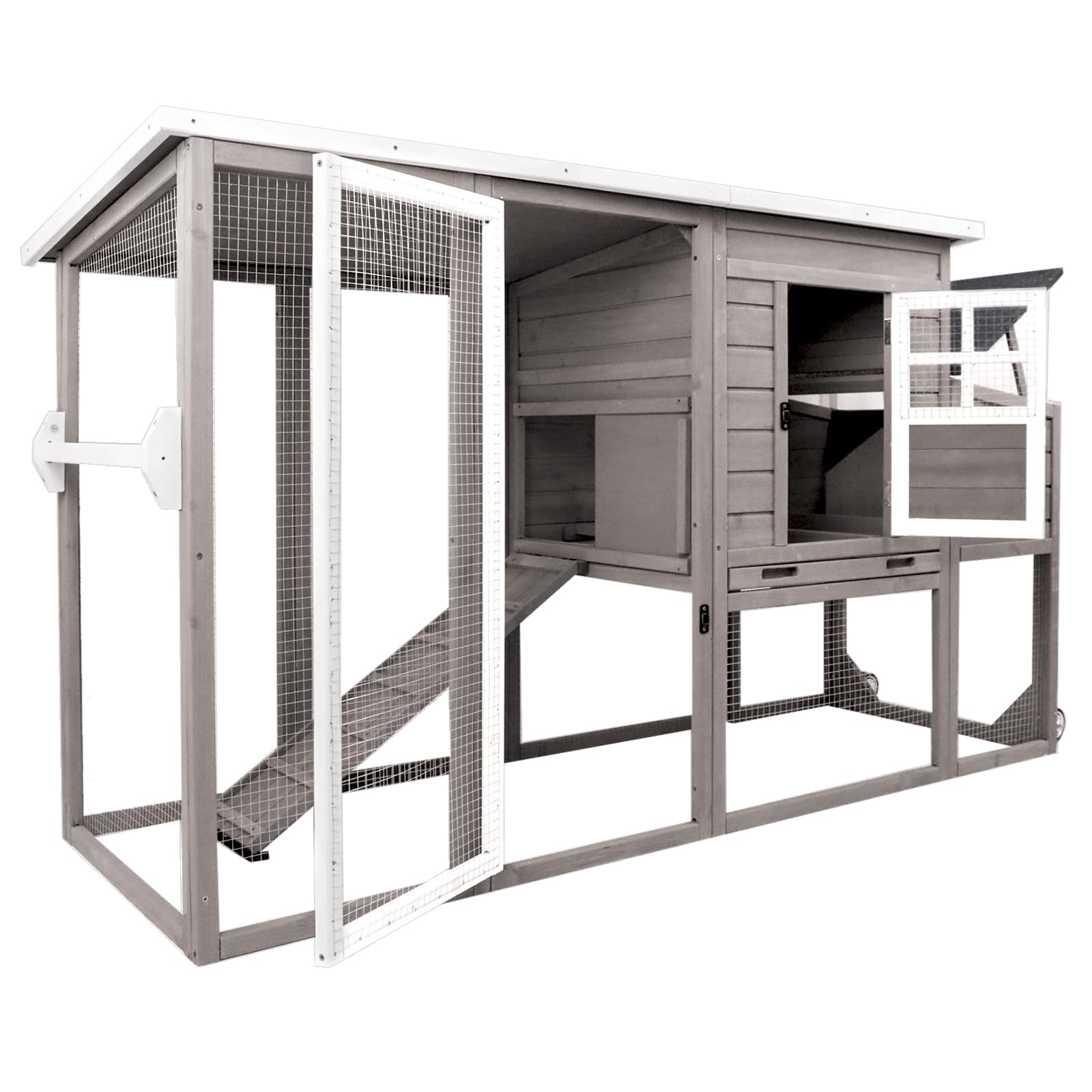Photo 1 of ***PARTIAL SET***
Gowoodhut Chicken Coop Solid Wood with Large Run Cage 2 Stories - Asphalt Roof, Nest Box, Pu Wheels, Pole Chicken Perch