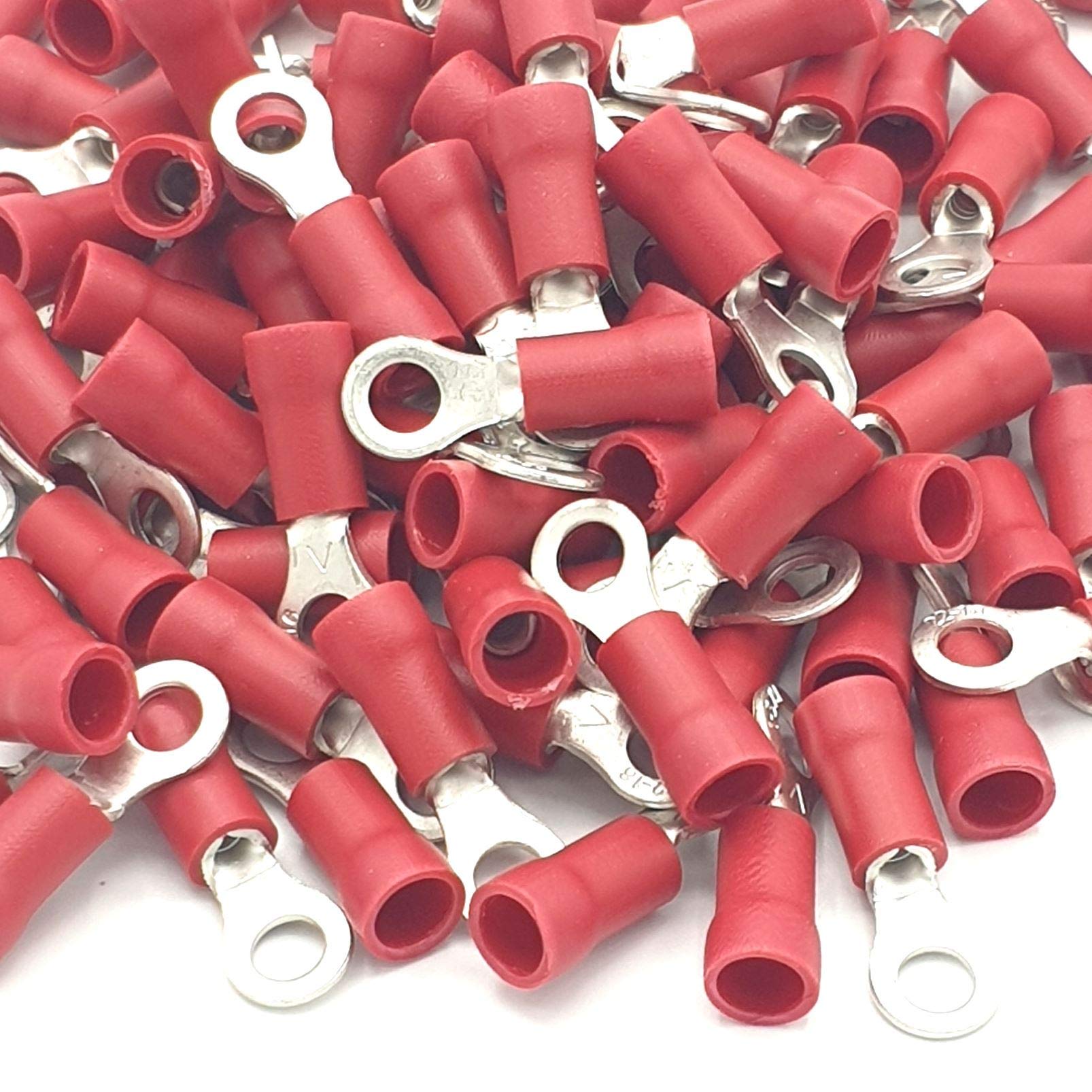 Pepte Red 100Pcs Insulated Crimp Ring Terminals 3.7Mm Stud Size Connectors