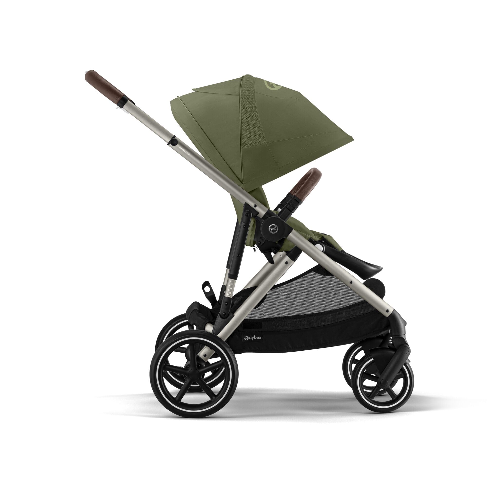 CYBEX Cochecito dorado GAZELLE S, Desde el nacimiento hasta los 4 años aprox., Máx. 22 kg (modo individual) / 2x 22 kg (modo dúo), Sistema todo en 1 con 20+ configuraciones, Verde musgo