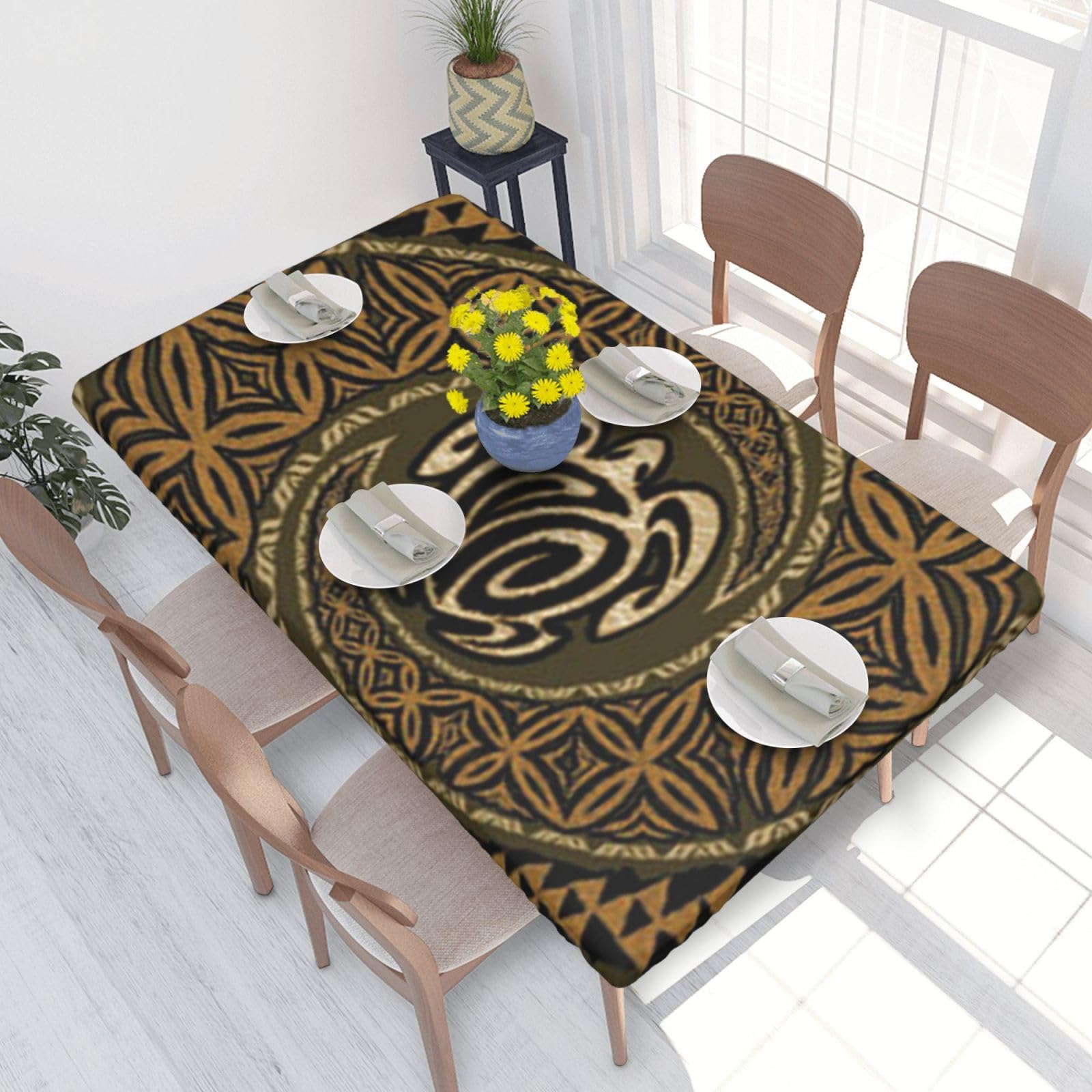 BNVSADC Hawaiian Tapa Honu Turtle Printed 4FT Tablecloth 122x76 CM Polyester Kitchen Water Resistant Table Cloth Dining Table Decoration Table Covers