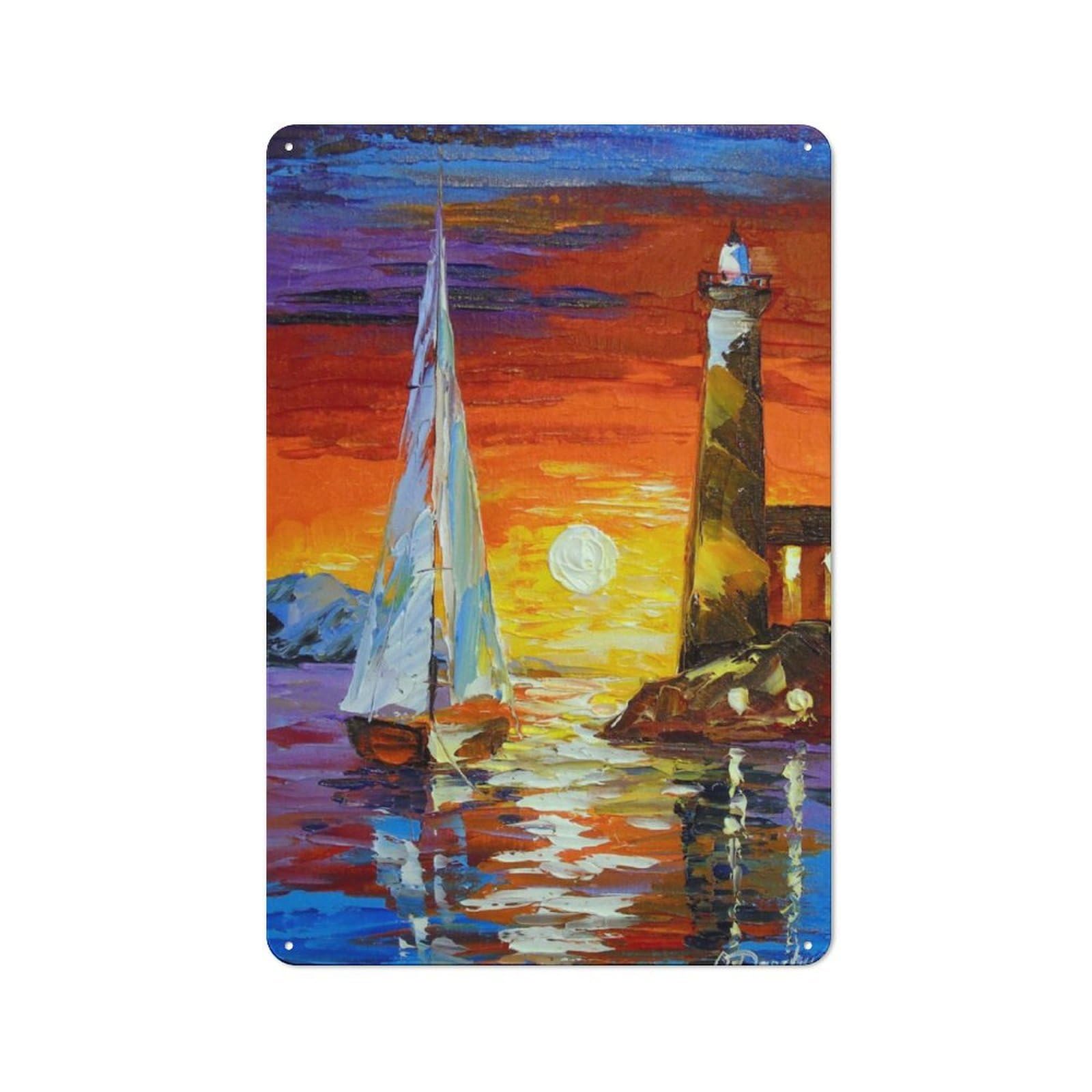 Junmoney Sailboat And Lighthouse Rustic Metal Sign 30X20cm Featuring For Hallway Wall, For Collectors Decorating Hallways And Entrance Areas